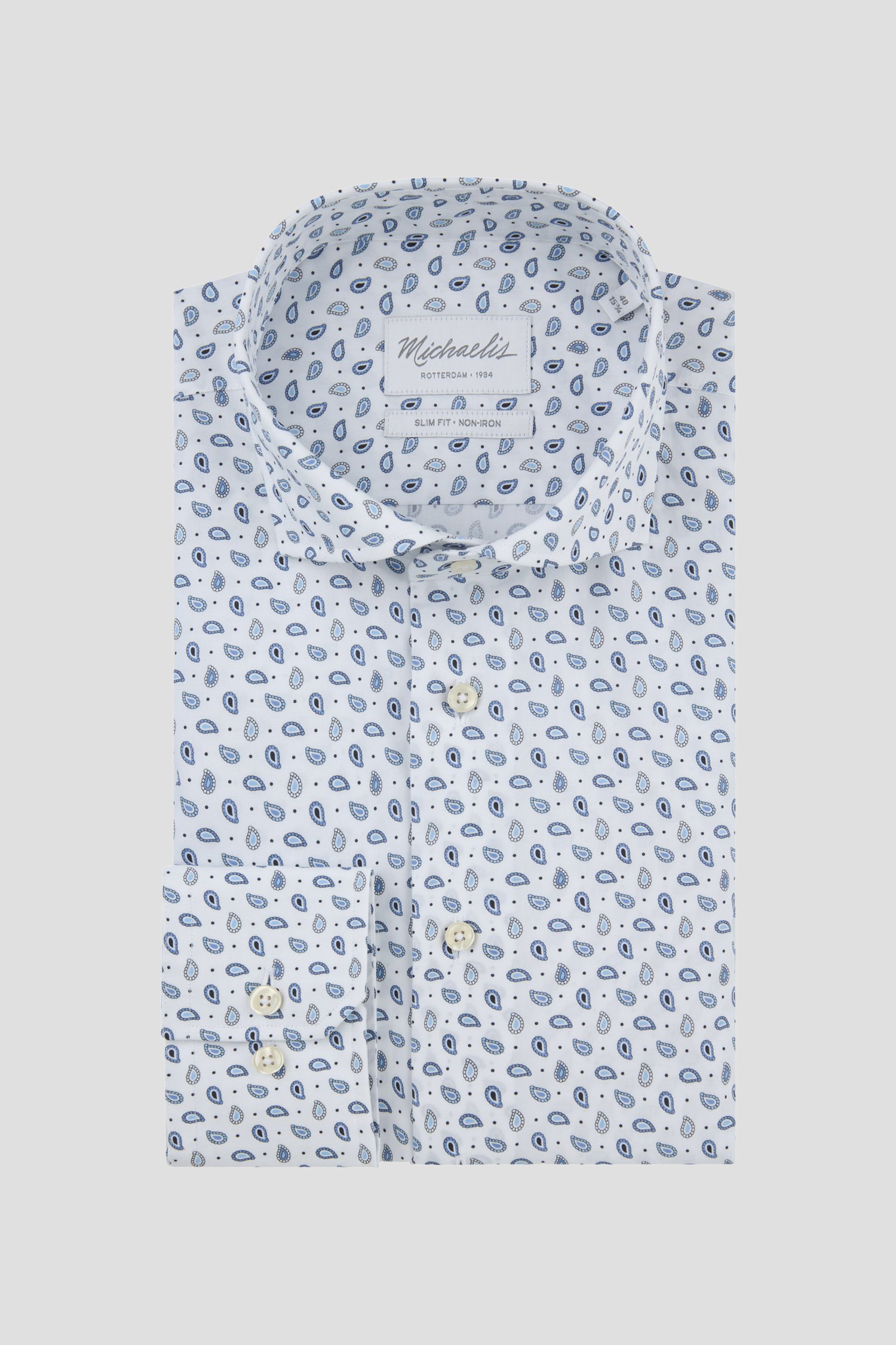 Photo produit 1 de Chemise blanche à imprimé paisley bleu – Slim fit de Michaelis pour Hommes