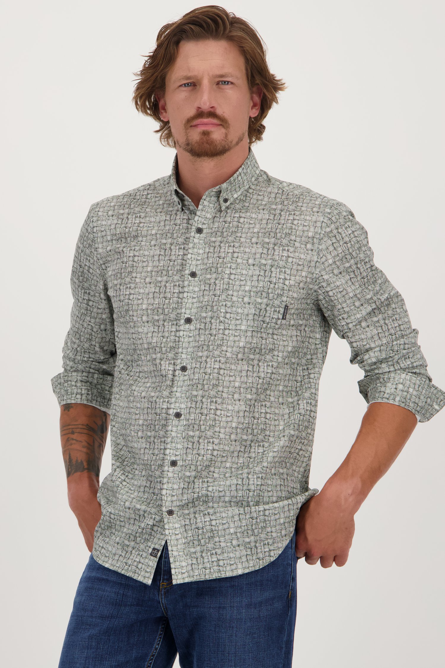 Le devant de Chemise blanche à imprimé rotin vert - Regular fit de Bluefields pour Hommes