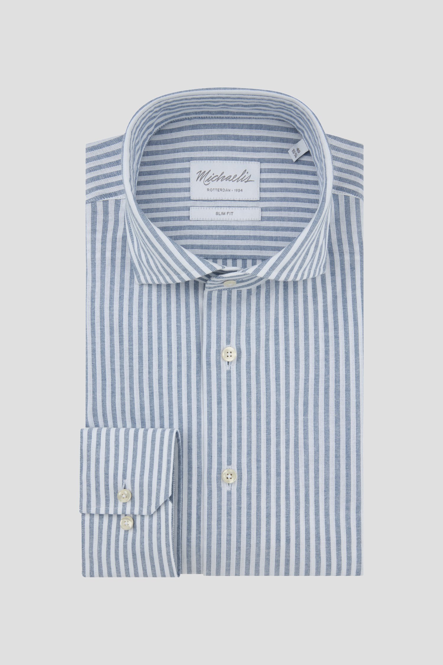 Photo produit 1 de Chemise blanche à motif rayé bleu – Slim fit de Michaelis pour Hommes