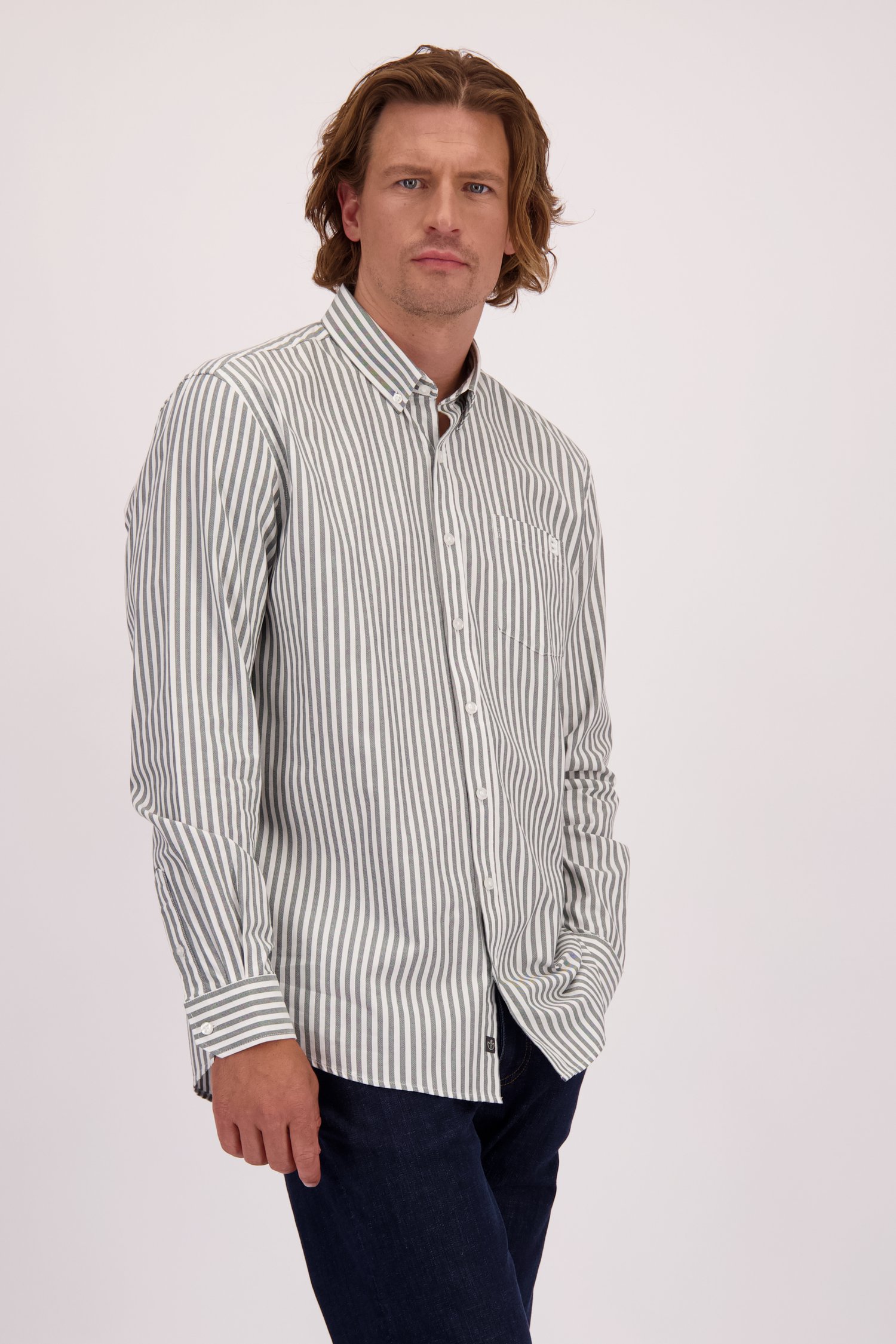 Le devant de Chemise blanche à motif rayé vert – Regular fit de Bluefields pour Hommes