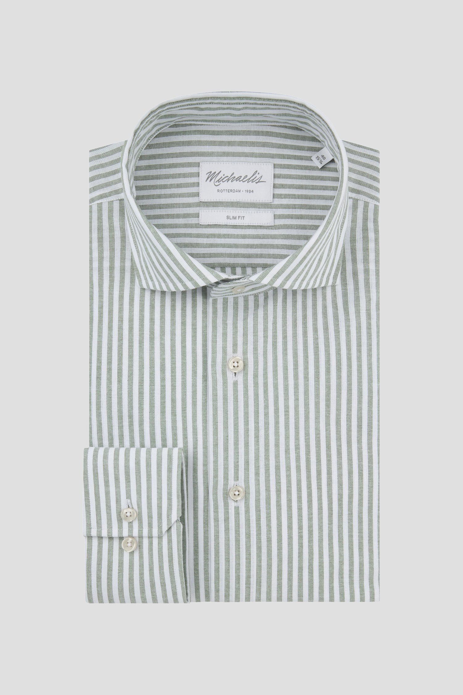 Photo produit 1 de Chemise blanche à motif rayé vert – Slim fit de Michaelis pour Hommes