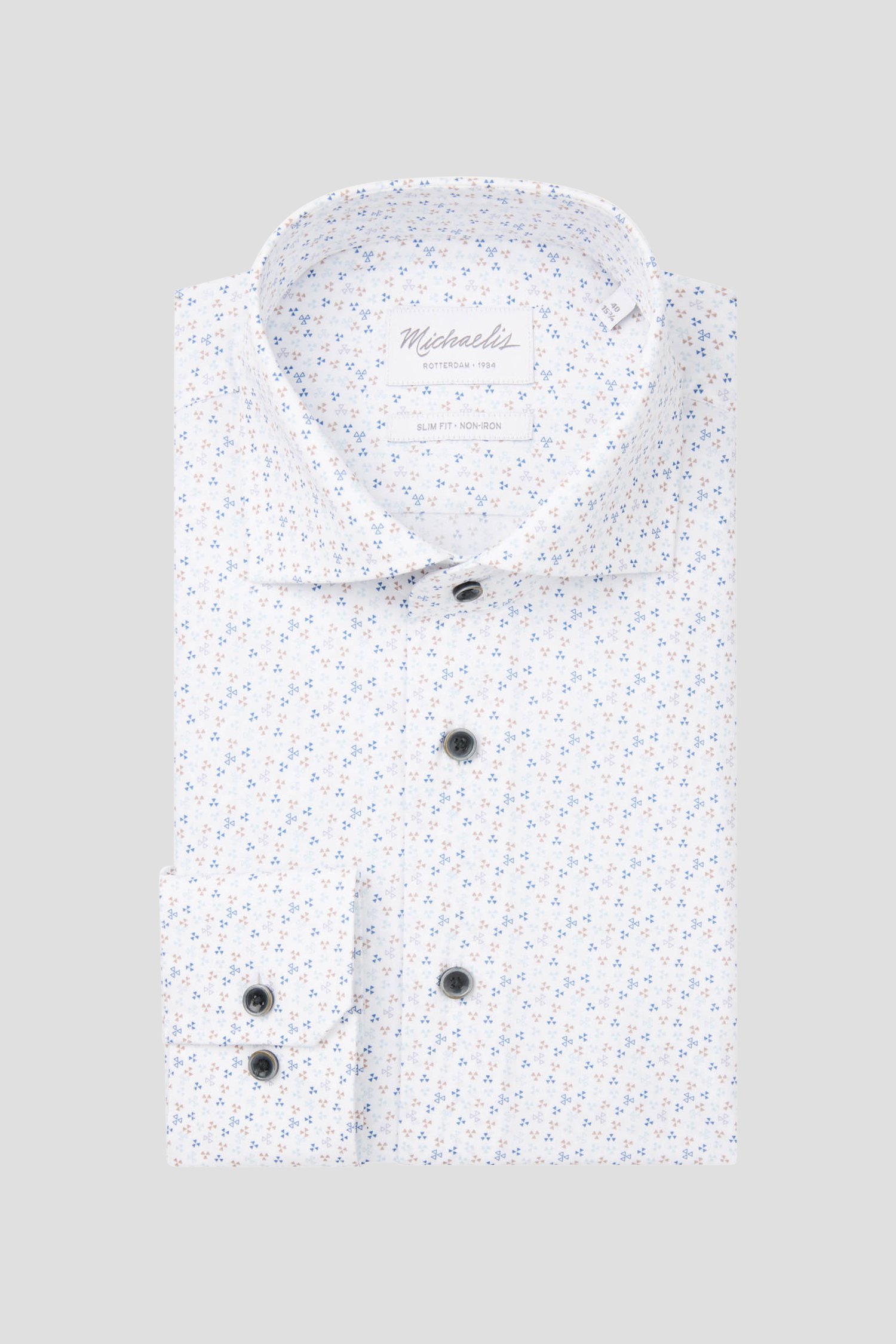 Chemise blanche avec imprimé beige-bleu - Slim fit de Michaelis pour Hommes