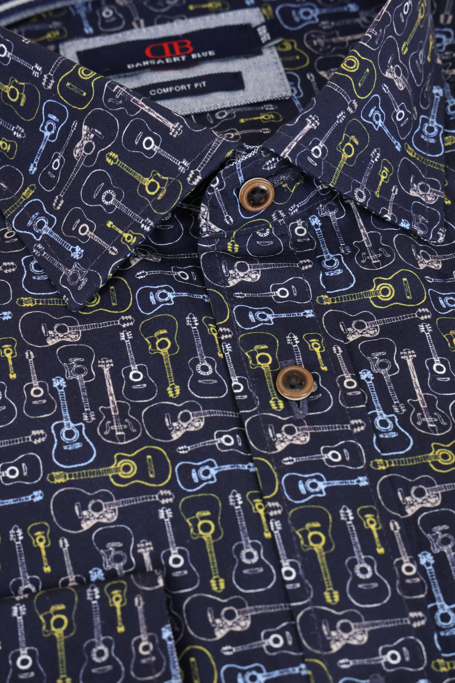 Photo produit 1 de Chemise bleu à imprimé guitares – Comfort fit de Dansaert Blue pour Hommes