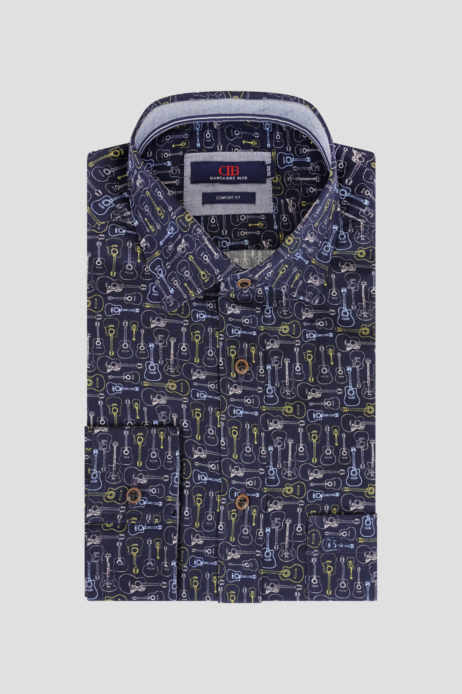Le devant de Chemise bleu à imprimé guitares – Comfort fit de Dansaert Blue pour Hommes