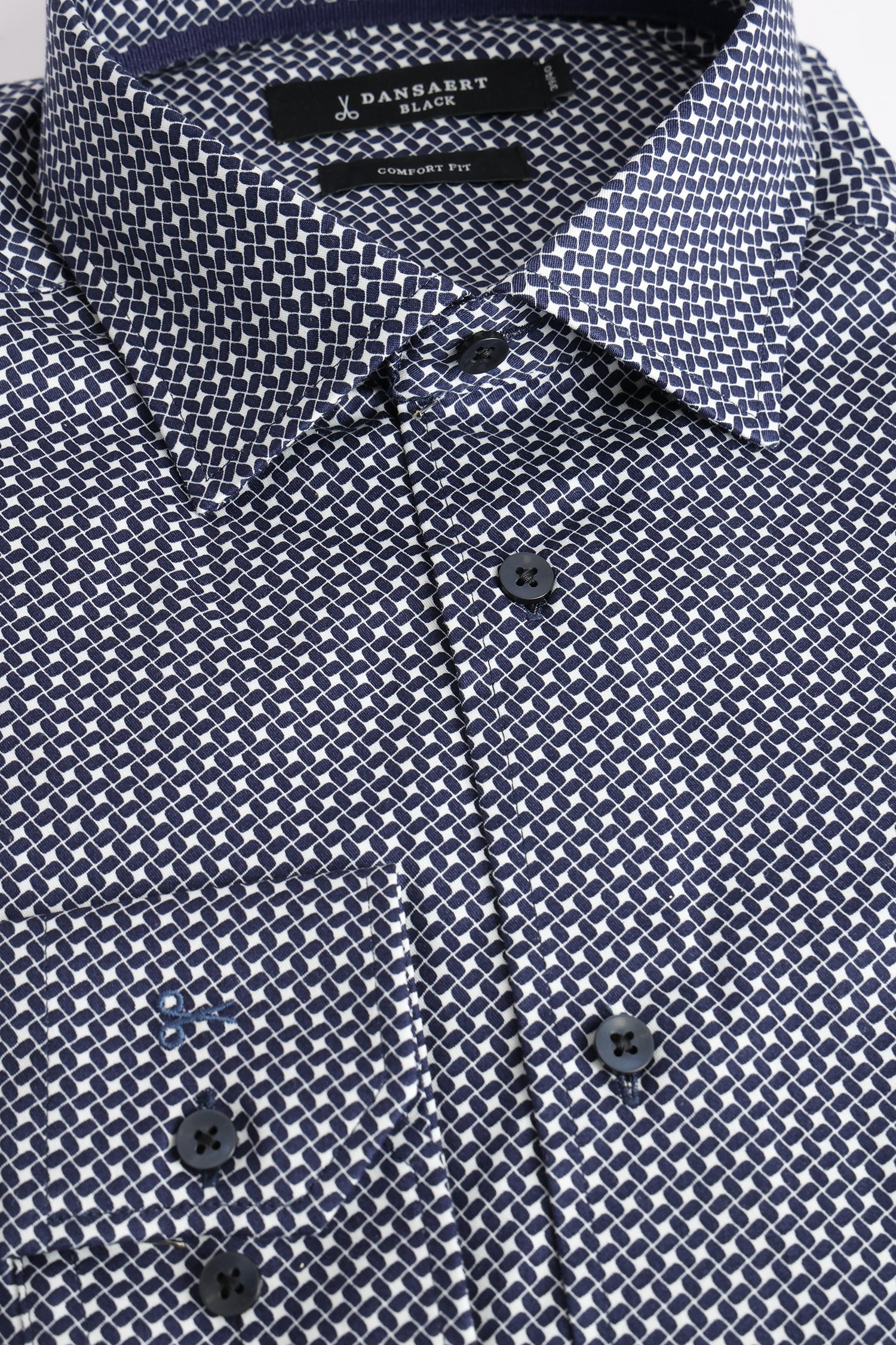 Photo produit 1 de Chemise bleu foncé à imprimé blanc - Comfort fit de Dansaert Black pour Hommes