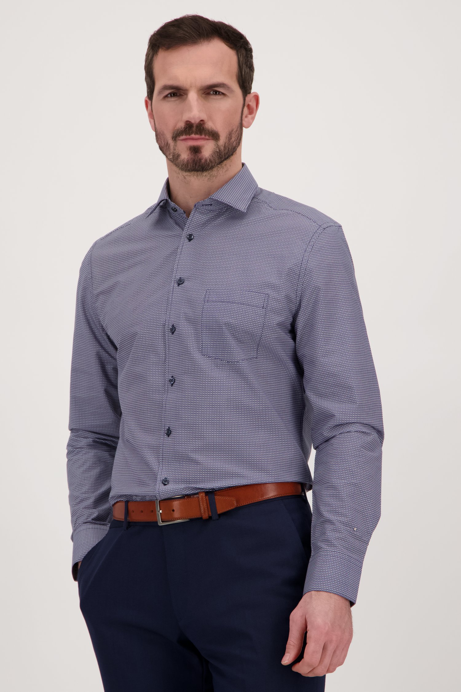 Chemise bleu foncé à imprimé écru -Regular fit de Dansaert Black pour Hommes