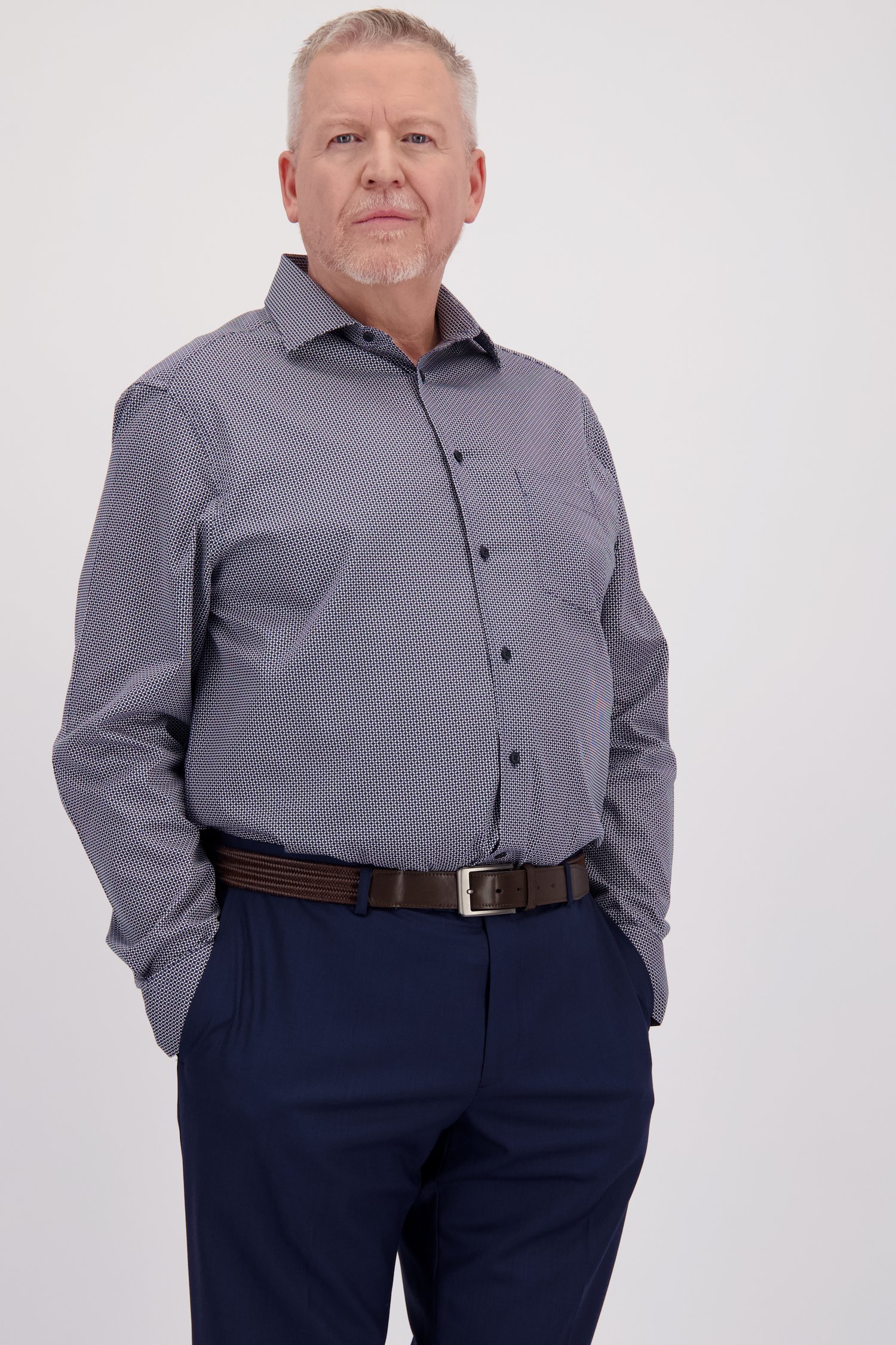 Chemise bleu foncé à imprimé fin - comfort fit  de Dansaert Black pour Hommes