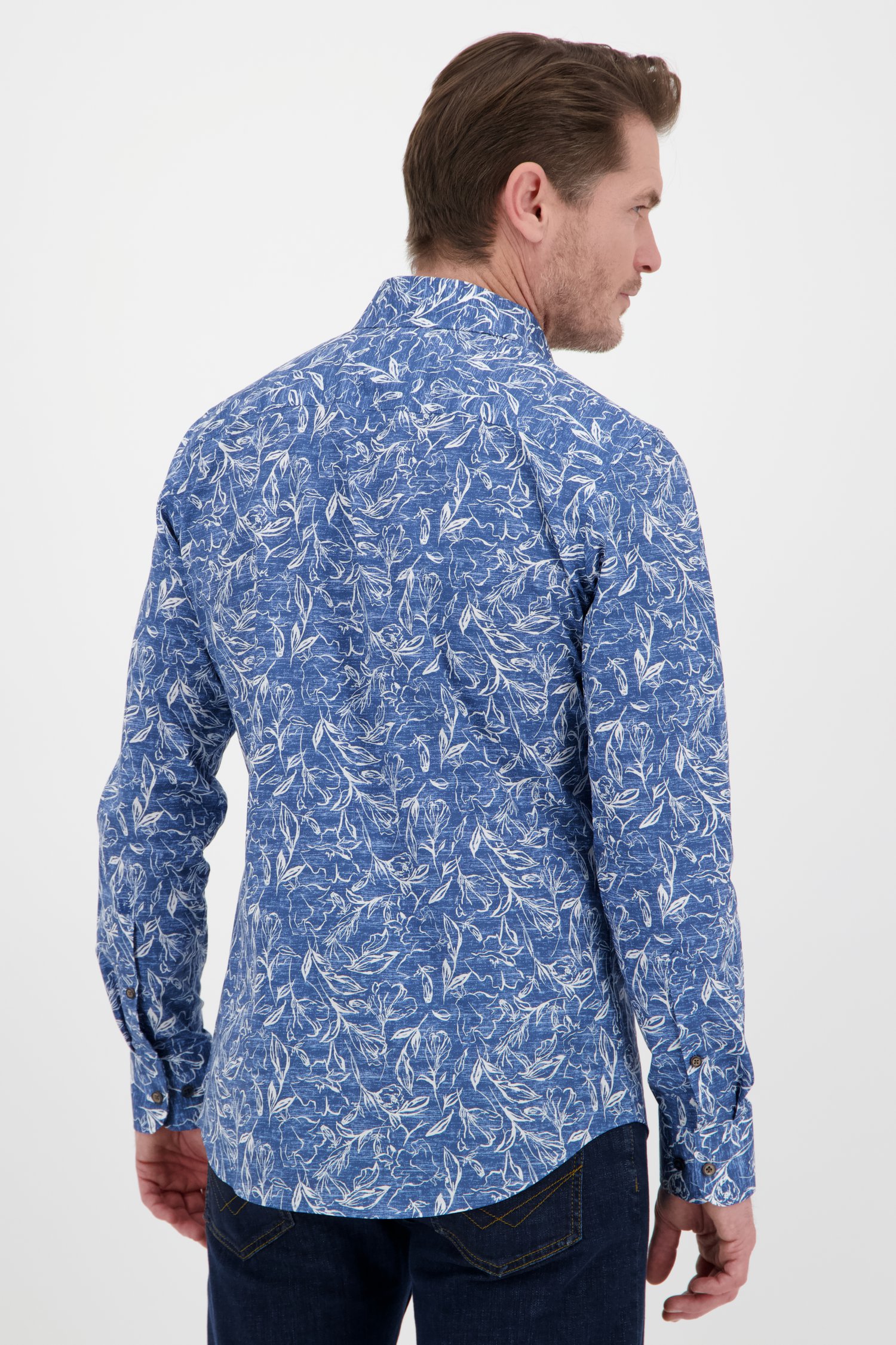 Chemise bleue avec imprimé de feuilles - slim fit de Upper East pour Hommes