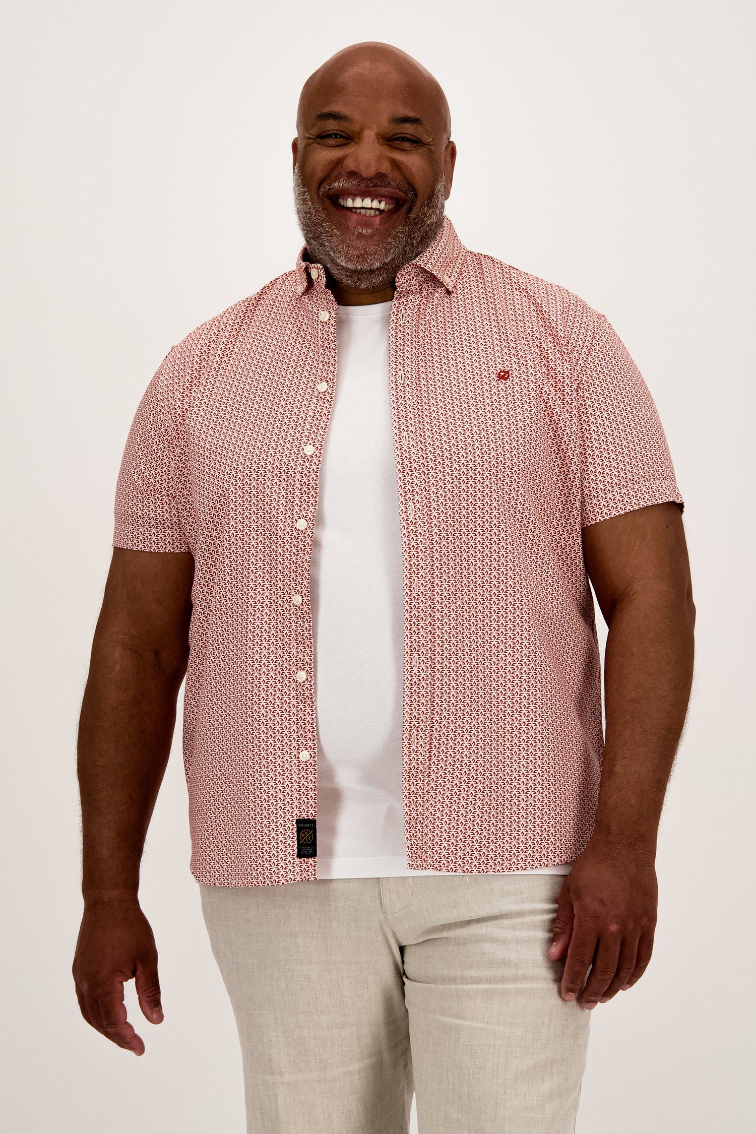 Chemise écrue à imprimé fin rouge – Regular fit  de Ravøtt pour Hommes