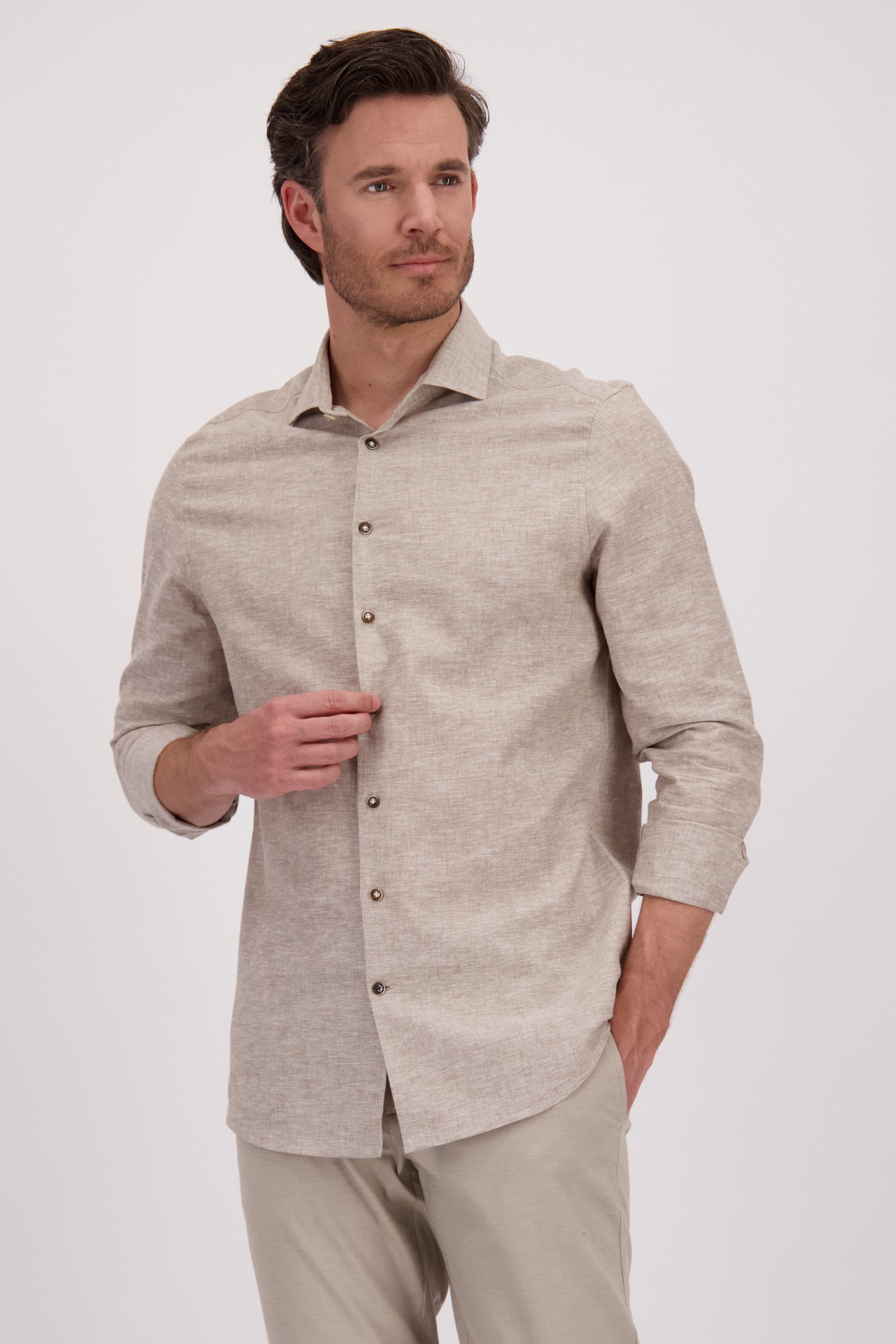 Chemise en lin beige à effet chiné de Upper East pour Hommes