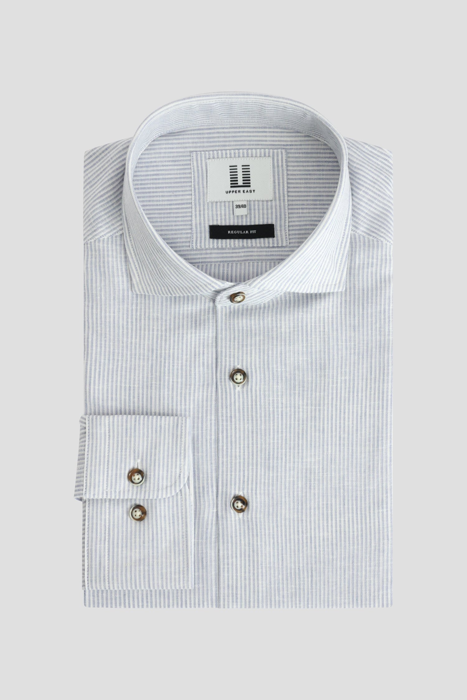 Photo produit 1 de Chemise en lin blanc-bleu - Coupe regular de Upper East pour Hommes