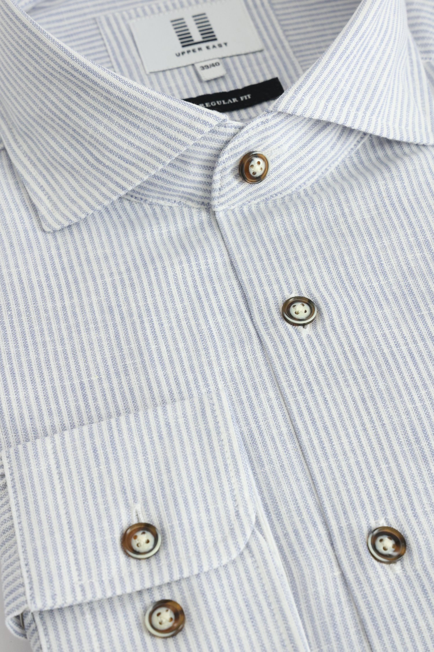 Photo produit 2 de Chemise en lin blanc-bleu - Coupe regular de Upper East pour Hommes