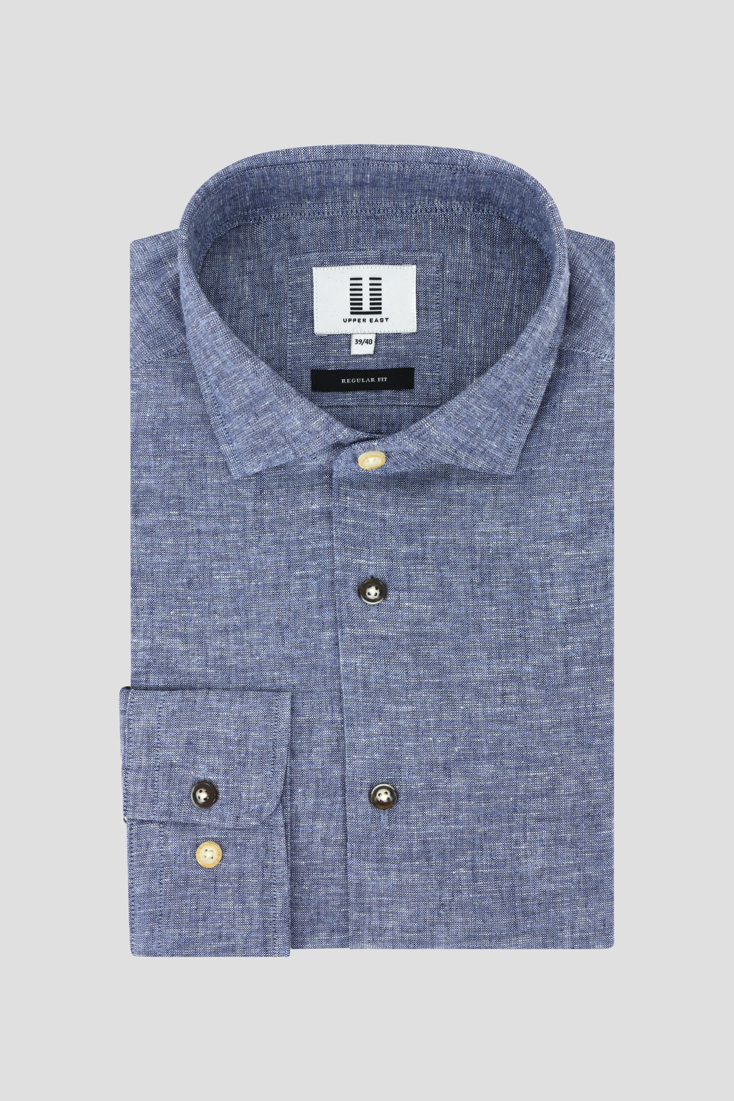 Chemise en lin bleu foncé à effet chiné de Upper East pour Hommes