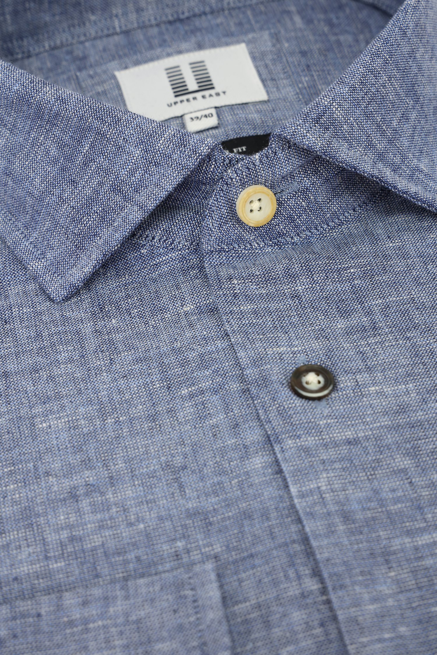 Chemise en lin bleu foncé à effet chiné de Upper East pour Hommes