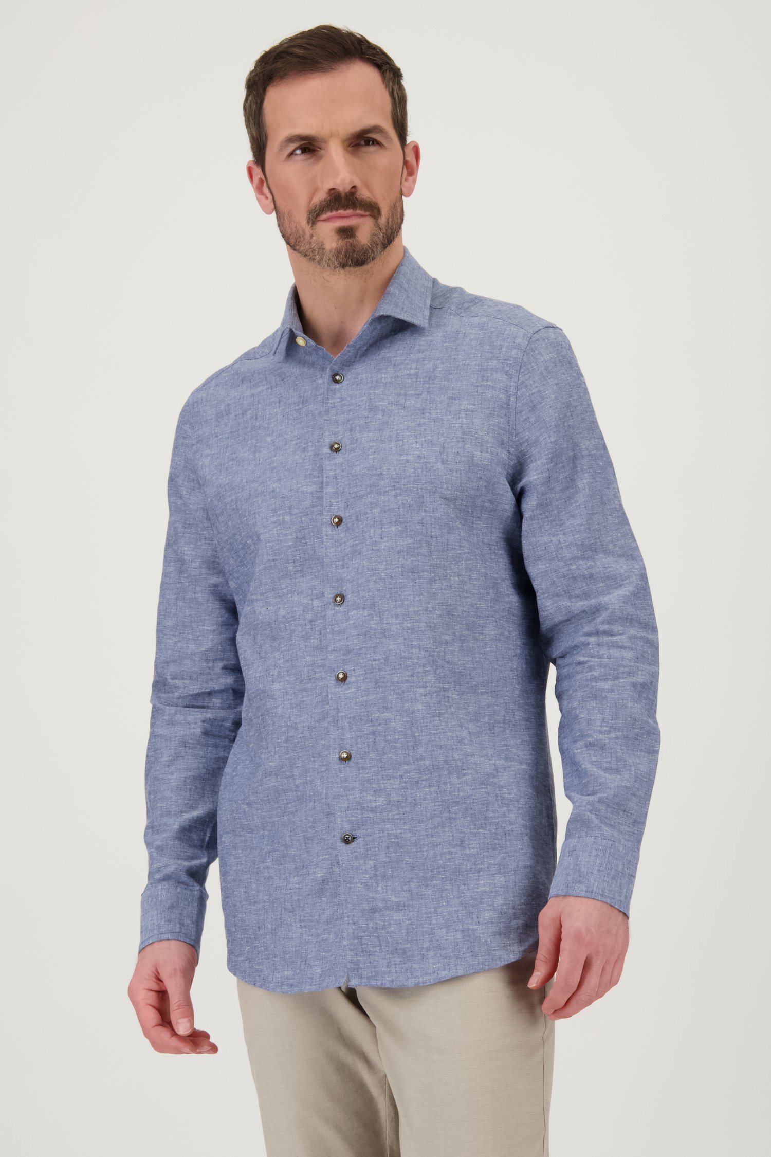 Chemise en lin bleu foncé à effet chiné de Upper East pour Hommes