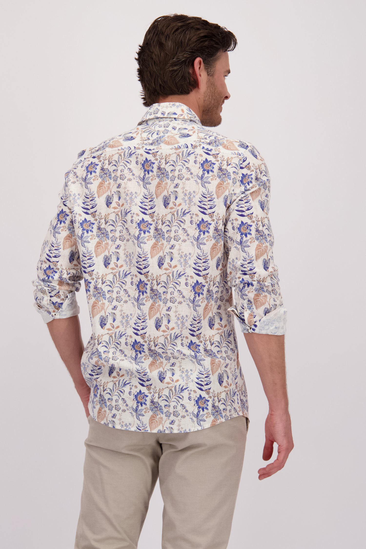 Le dos de Chemise en lin écru avec motief floral - Regular de Upper East pour Hommes