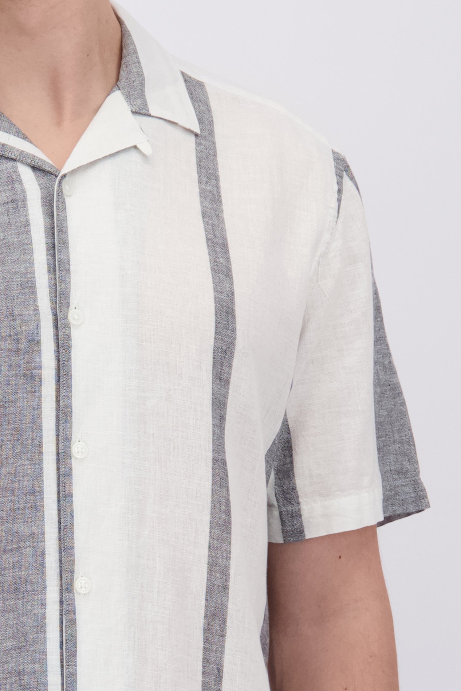 Détail de Chemise en lin rayée blanc de Only & Sons pour Hommes