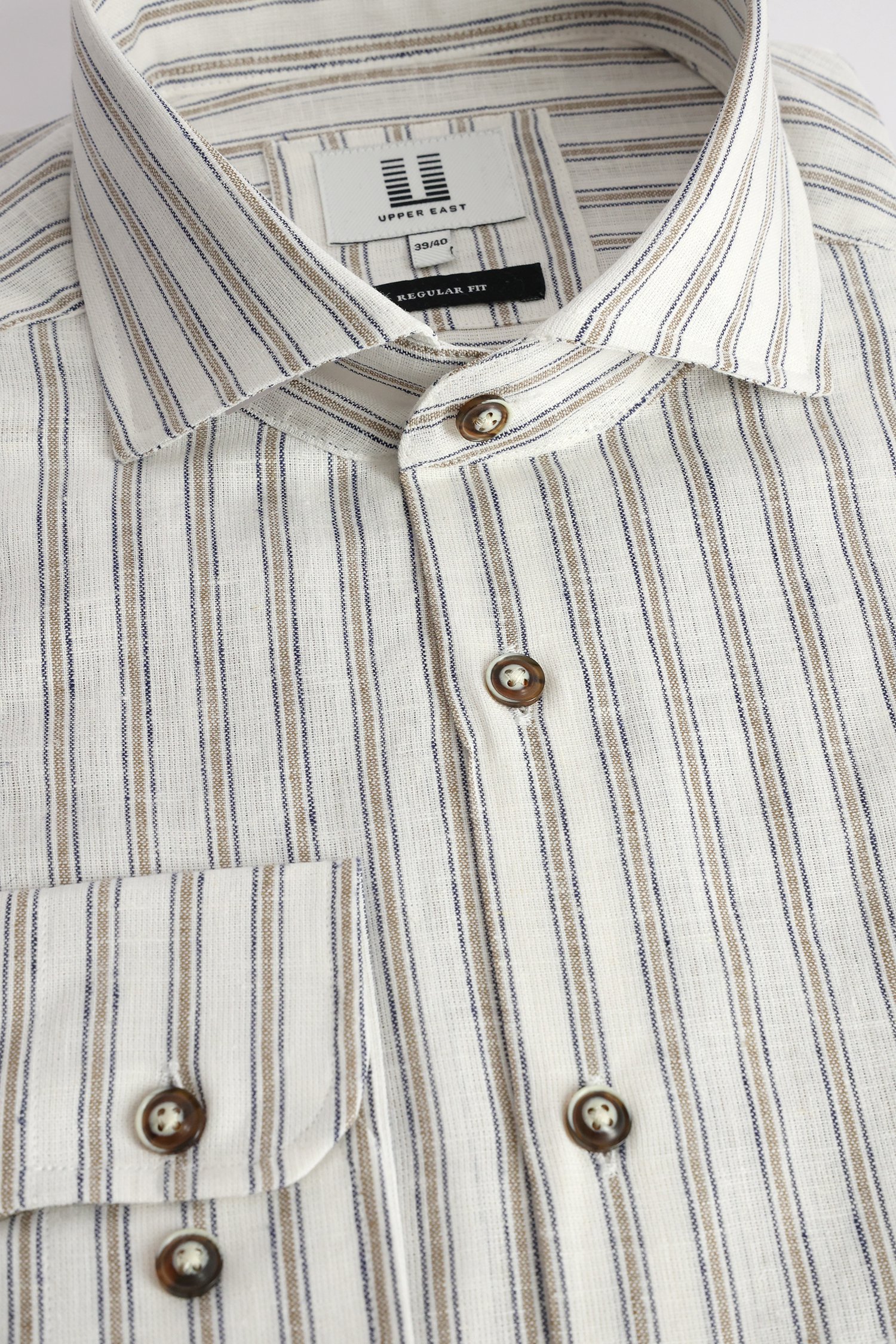 Photo produit 2 de Chemise en lin rayée écru de Upper East pour Hommes