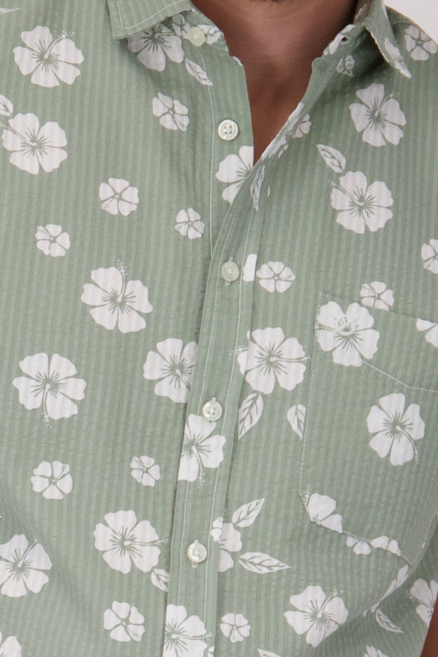 Chemise kaki à imprimé floral et manches courtes de Ravøtt pour Hommes