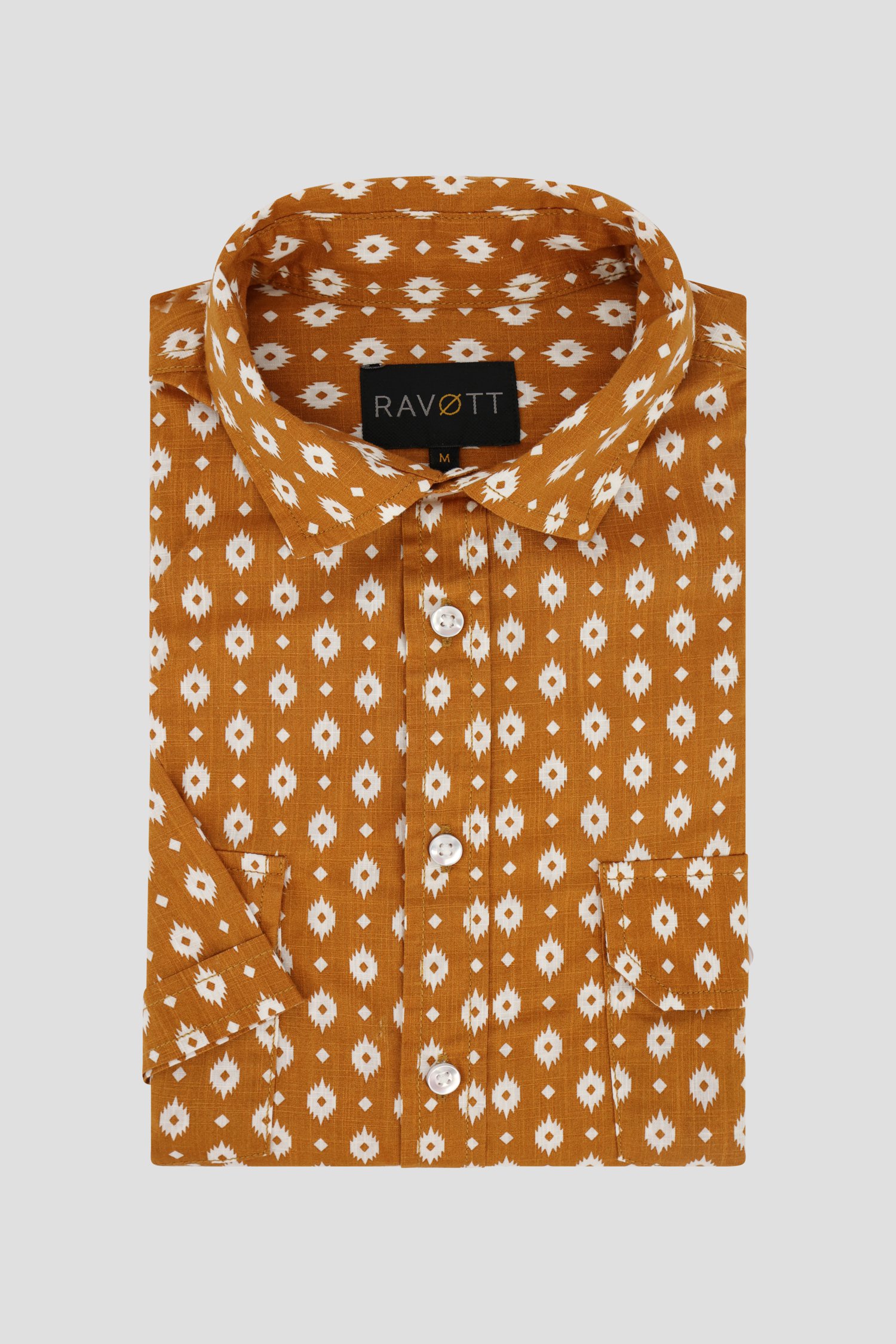 Chemise marron avec imprimé à carreaux blancs de Ravøtt pour Hommes