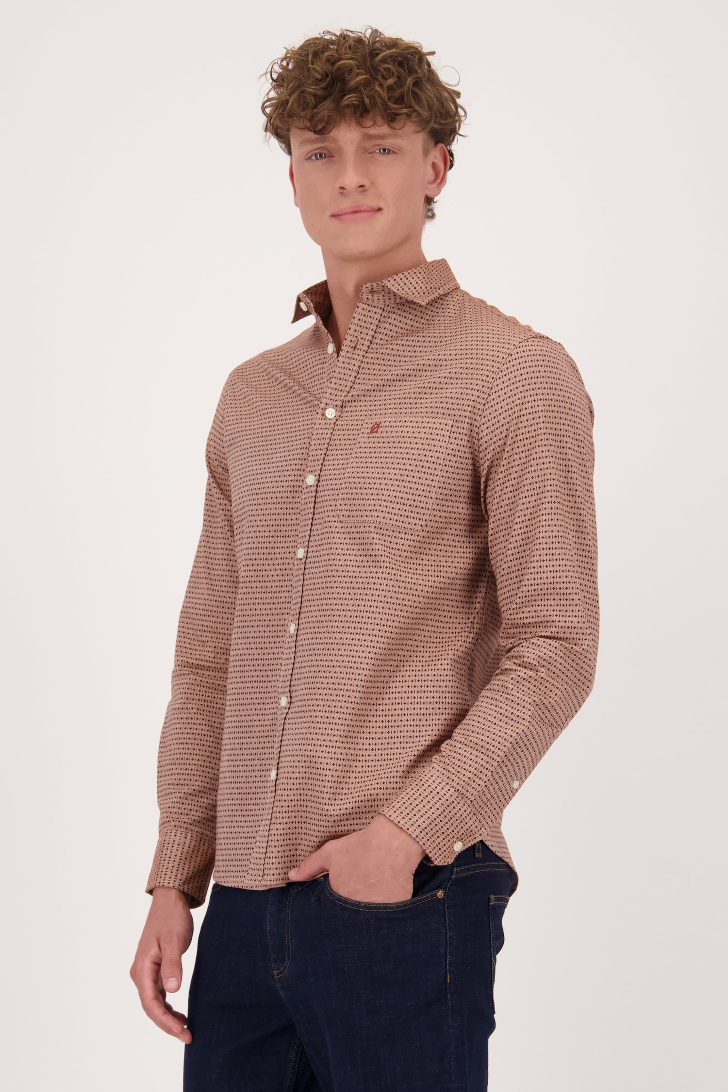Chemise marron orange à imprimé fin - Regular fit de Ravøtt pour Hommes