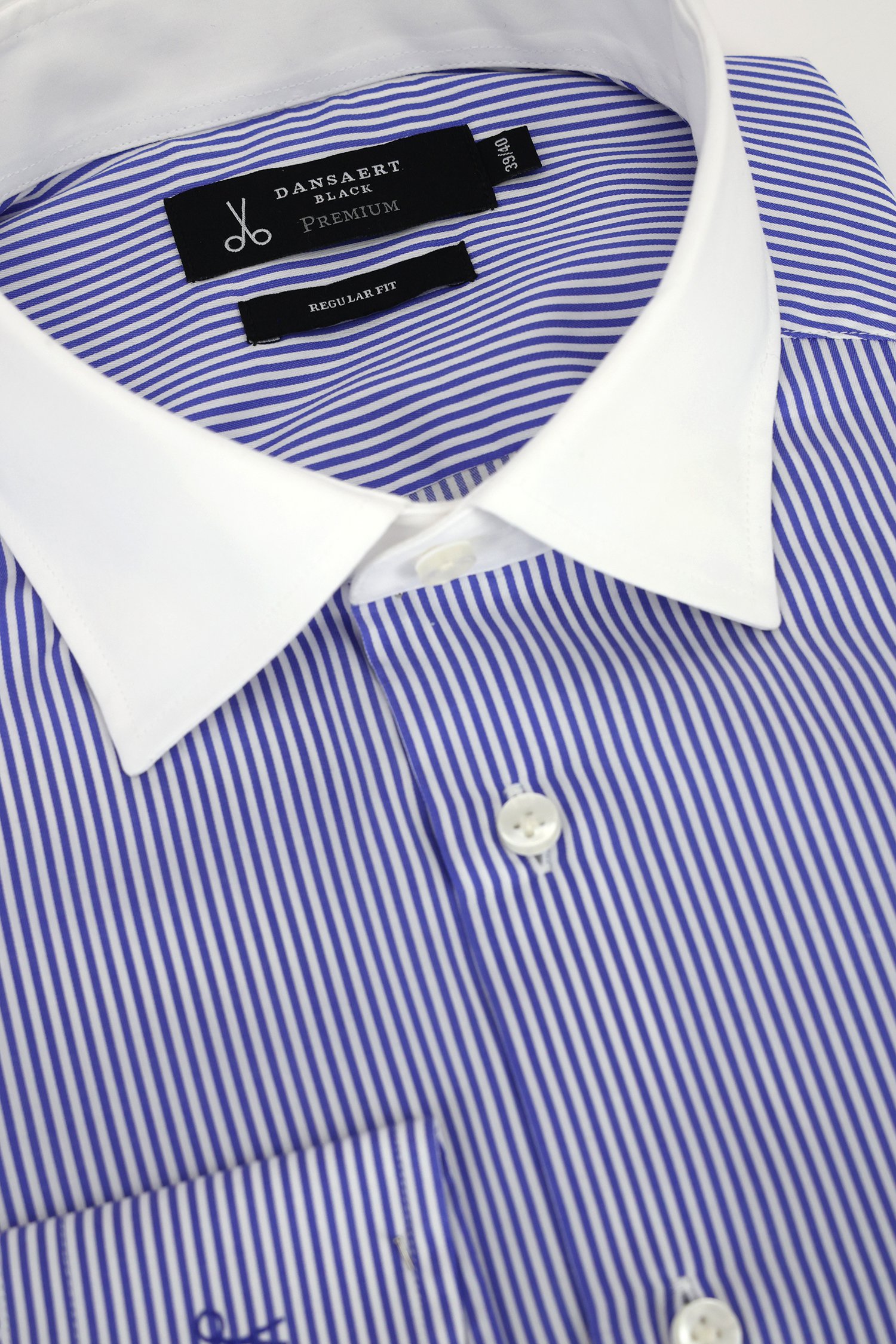 Photo produit 2 de Chemise rayée bleue avec col blanc – Regular fit de Dansaert Black Premium pour Hommes