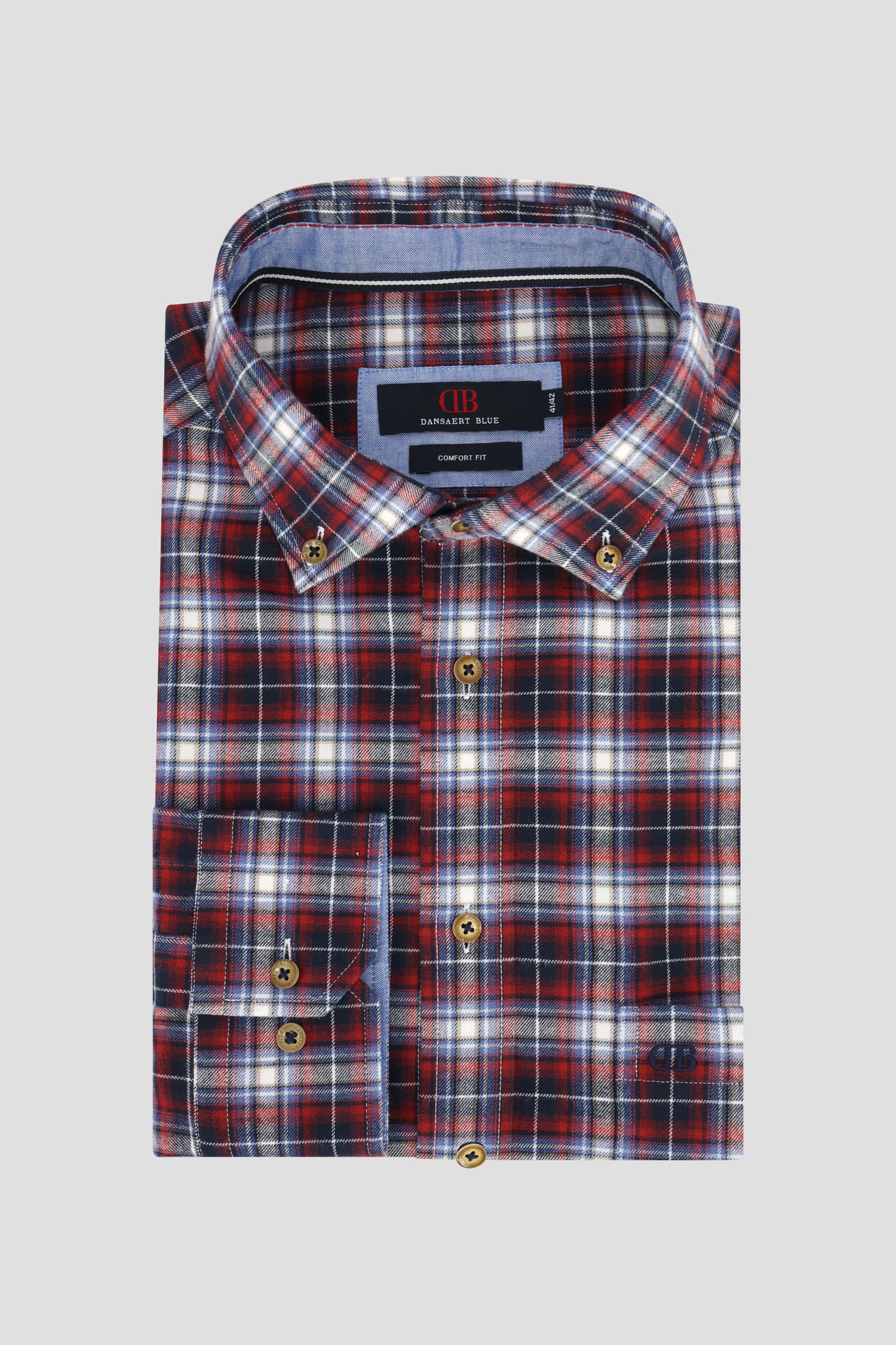 Le devant de Chemise rouge à motif carreaux bleus – Comfort fit de Dansaert Blue pour Hommes