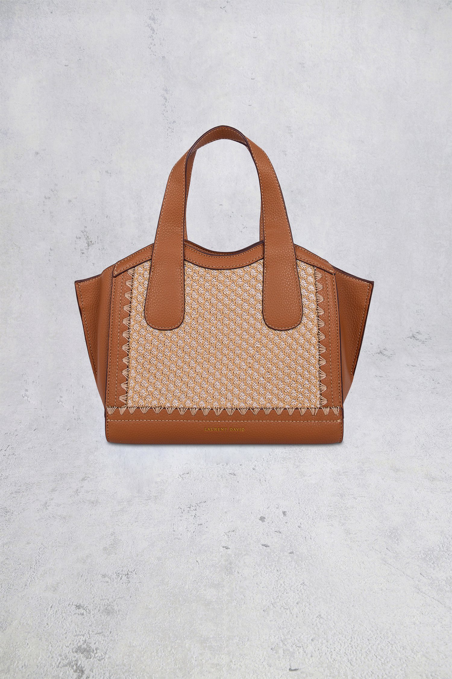 Voorkant van Cognackleurige handtas met sierstiksel door Laurent David voor Dames
