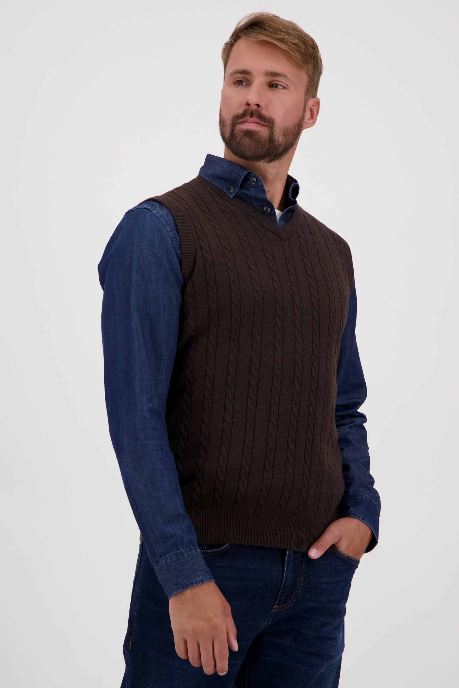Débardeur marron foncé avec motif câblé de Dansaert Blue pour Hommes