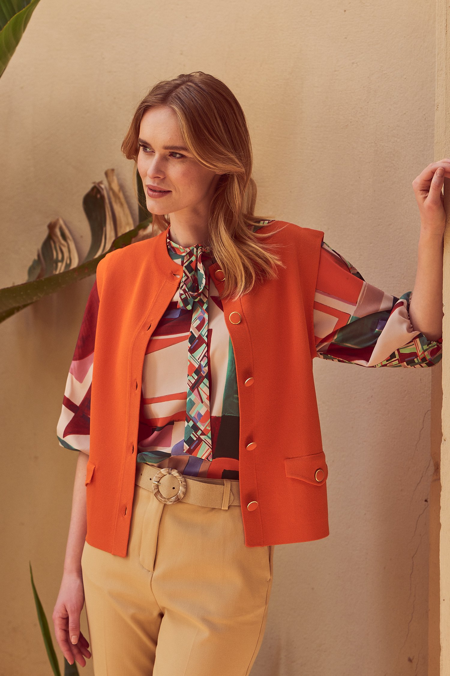 Débardeur orange avec boutons de Claude Arielle pour Femmes