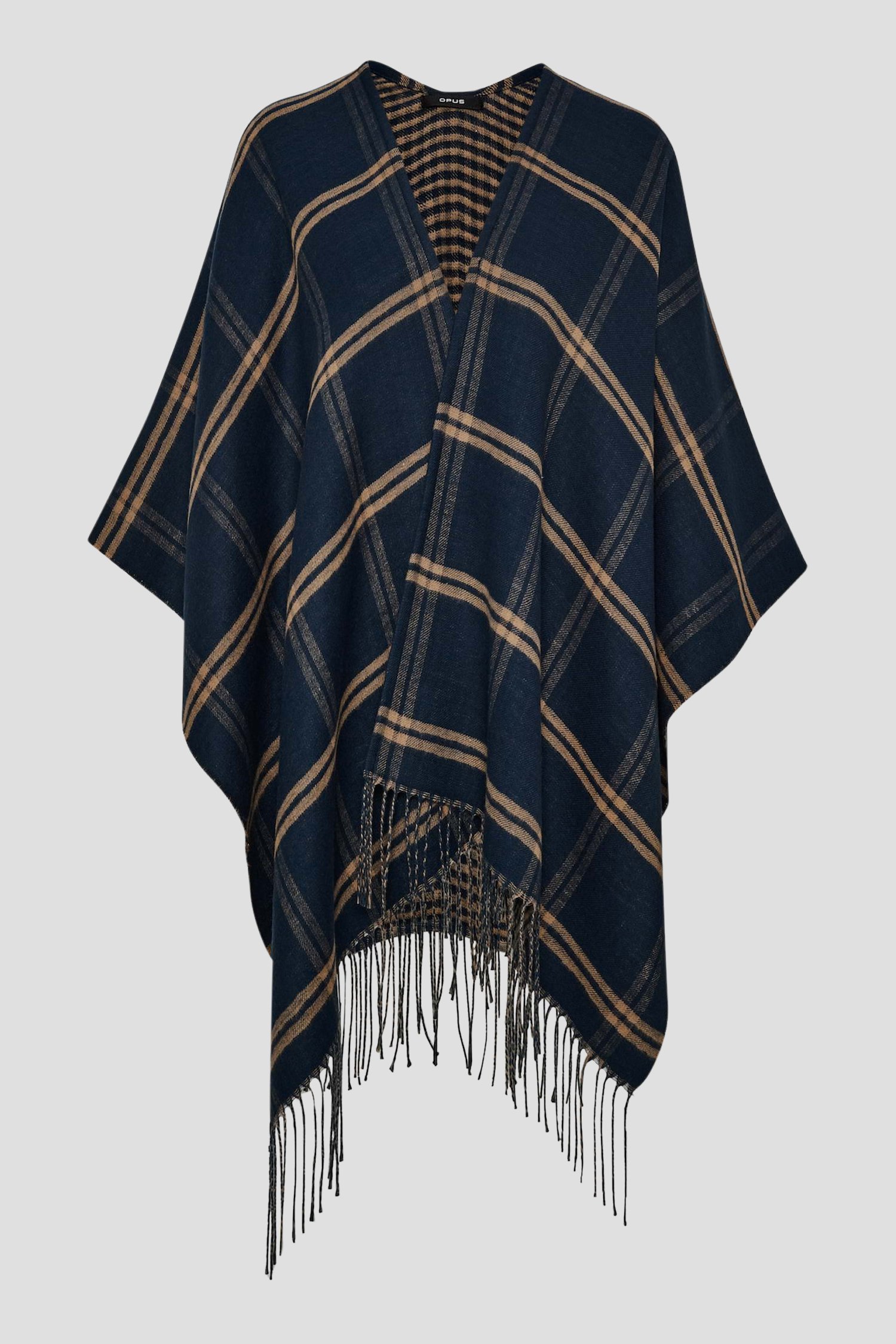 Donkerblauw/beige geruite cape van Opus voor Dames