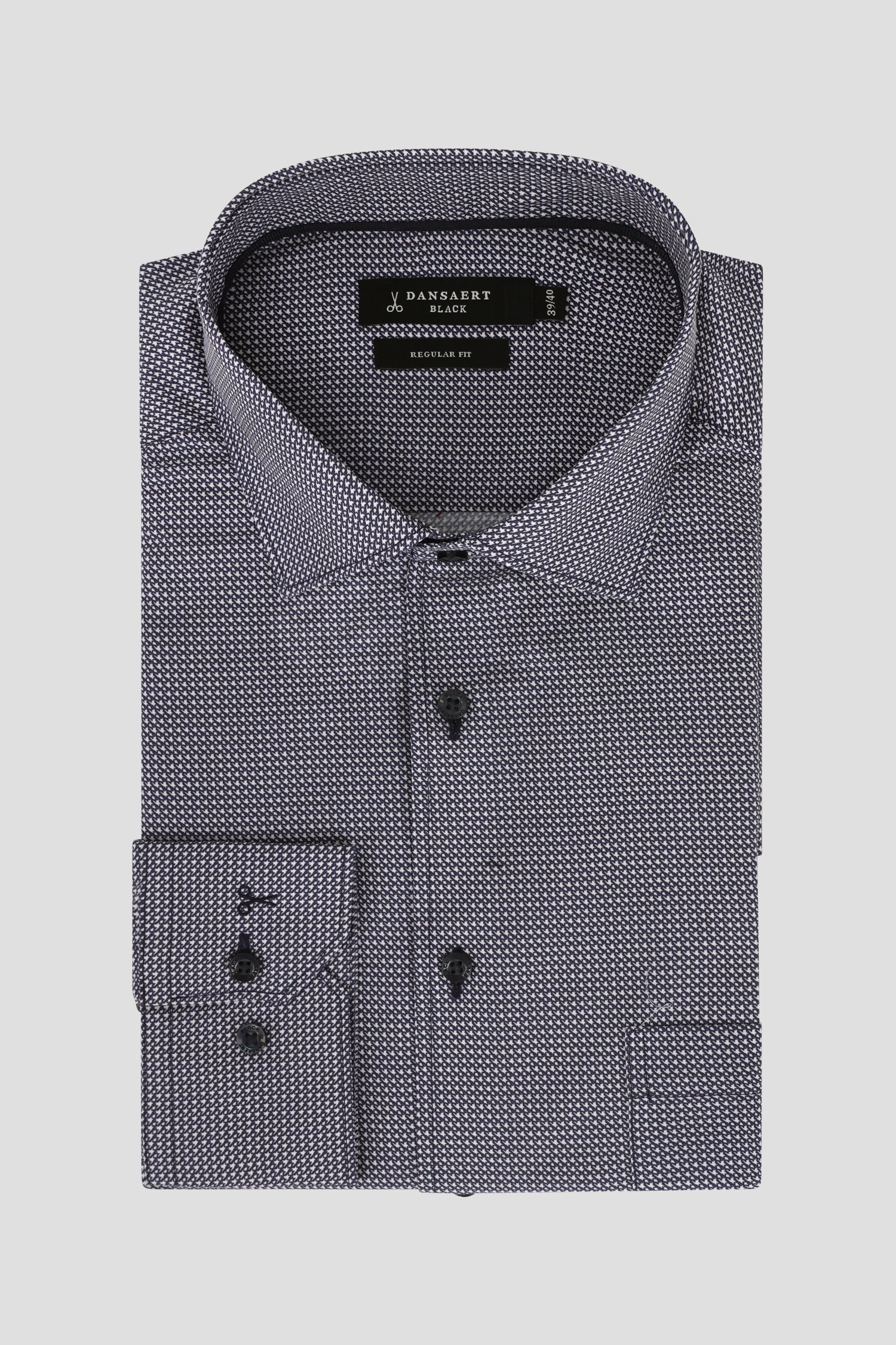 Donkerblauw hemd met ecru print - Regular fit van Dansaert Black voor Heren