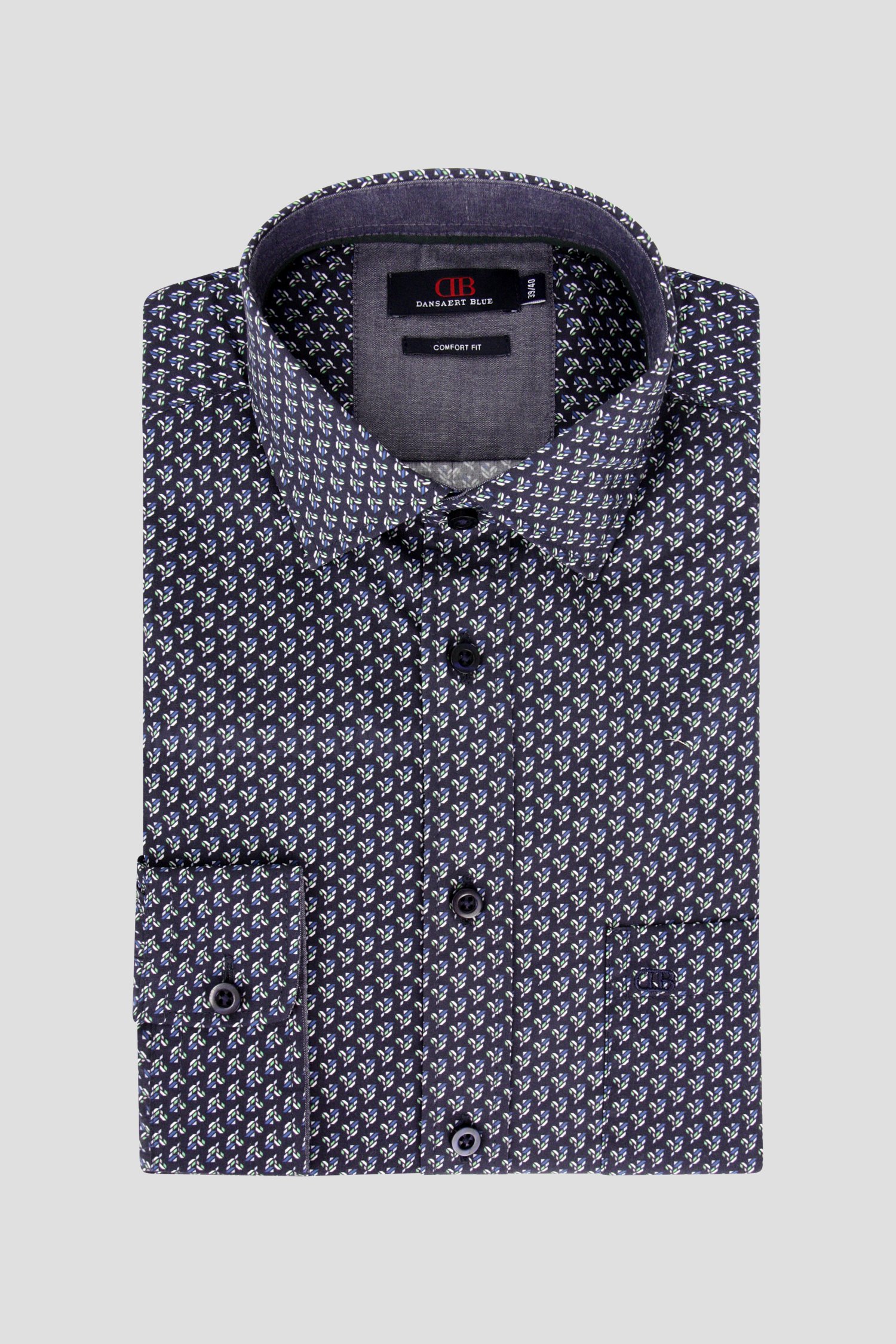 Donkerblauw hemd met fijne print - Comfort fit van Dansaert Blue voor Heren