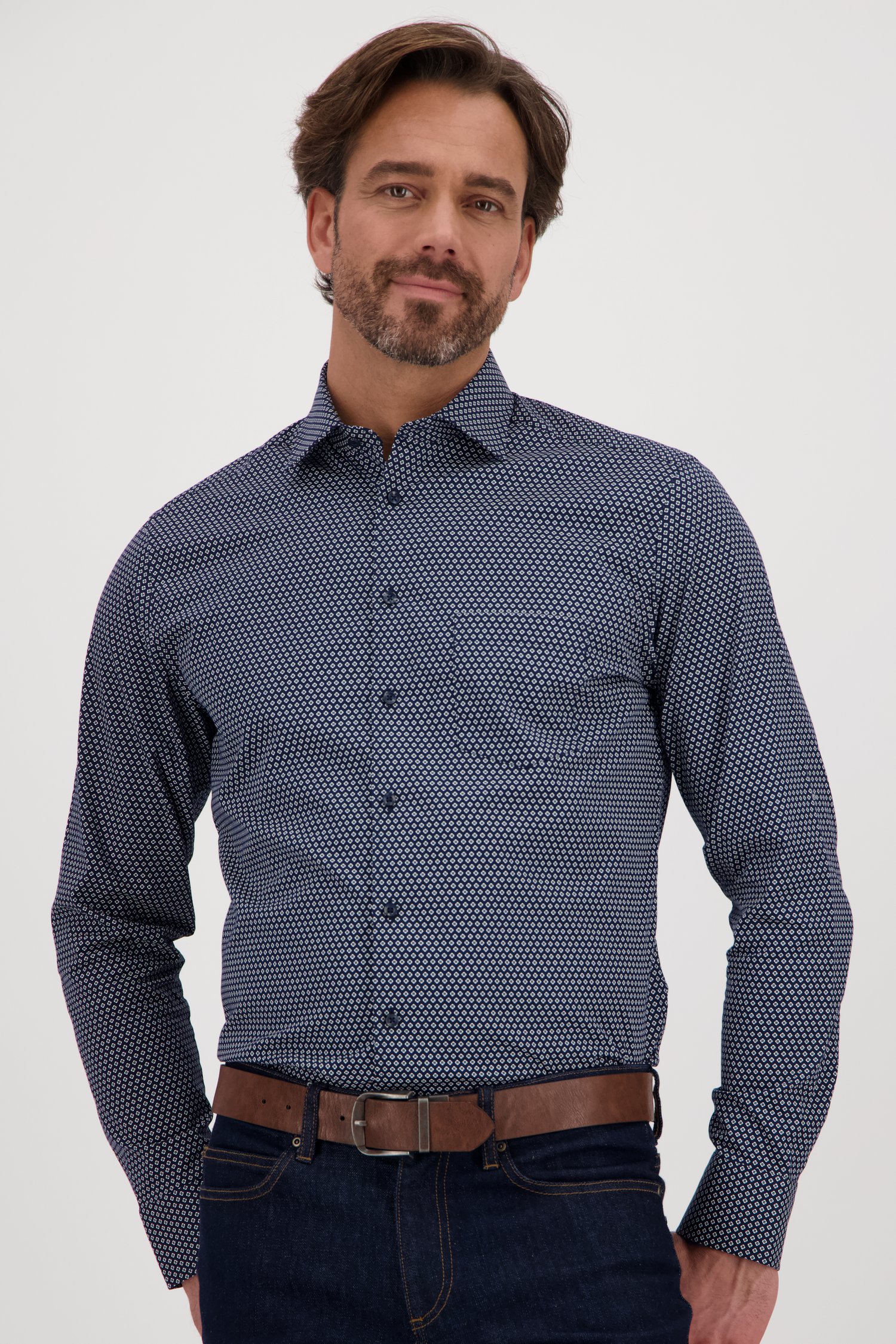 Donkerblauw hemd met fijne print - Regular fit van Dansaert Black voor Heren