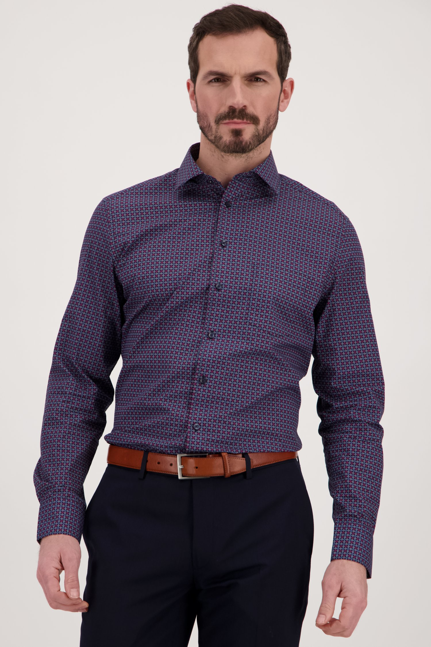 Donkerblauw hemd met fijne print - Regular fit van Dansaert Black voor Heren
