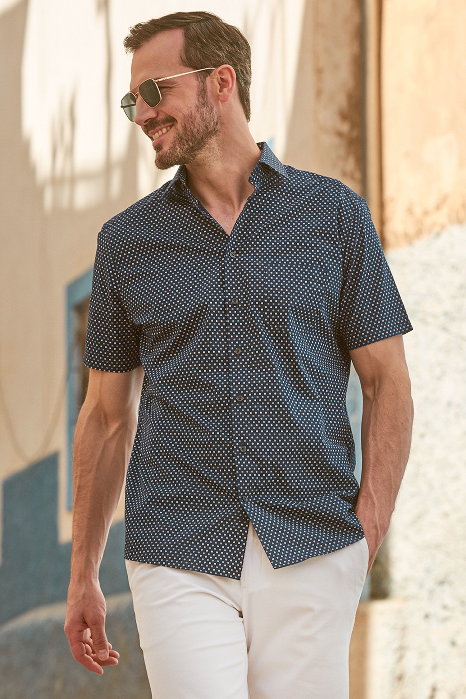 Donkerblauw hemd met fijne print - Regular fit van Dansaert Black voor Heren
