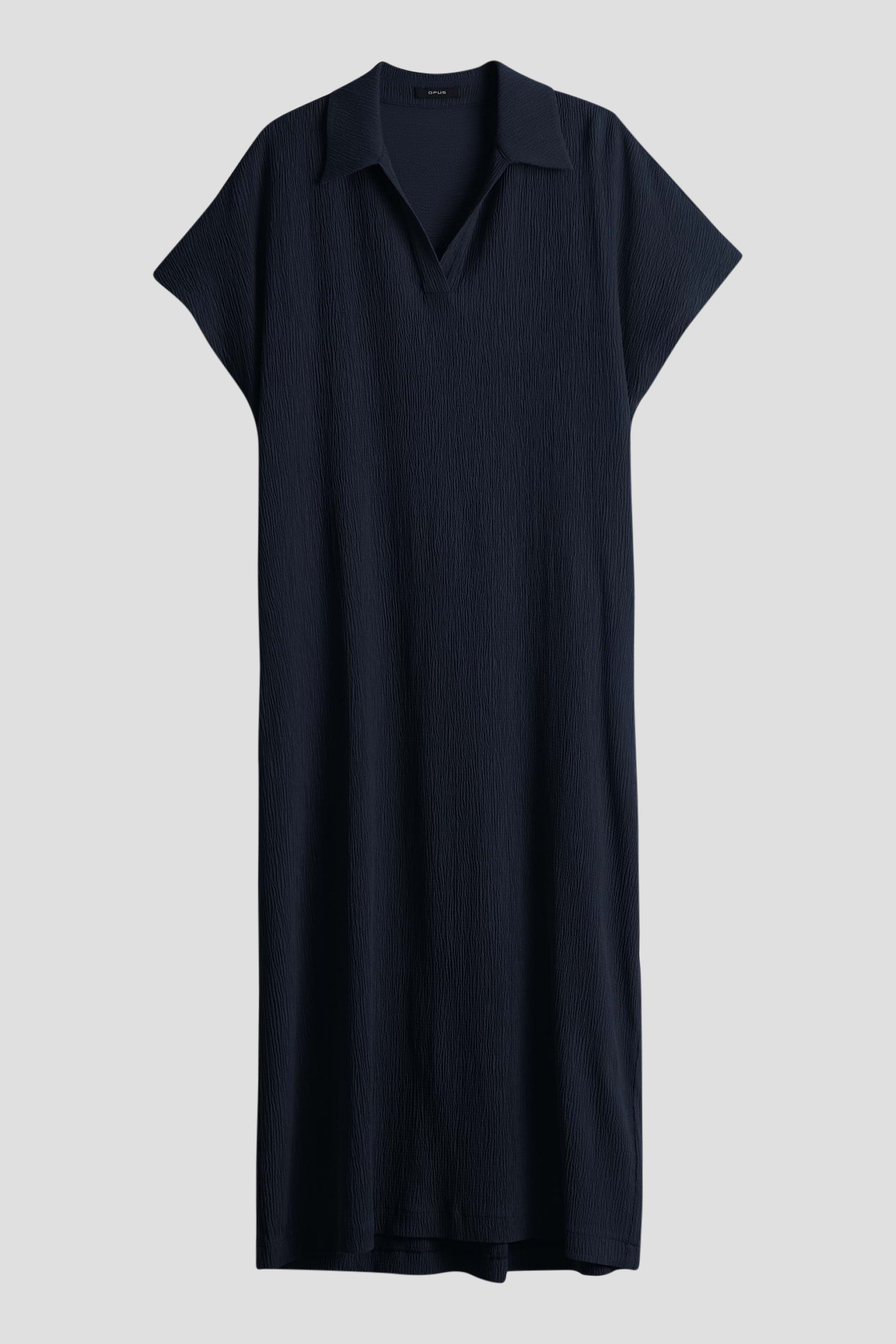 Donkerblauw midi kleedje met gewafelde structuur van Opus voor Dames