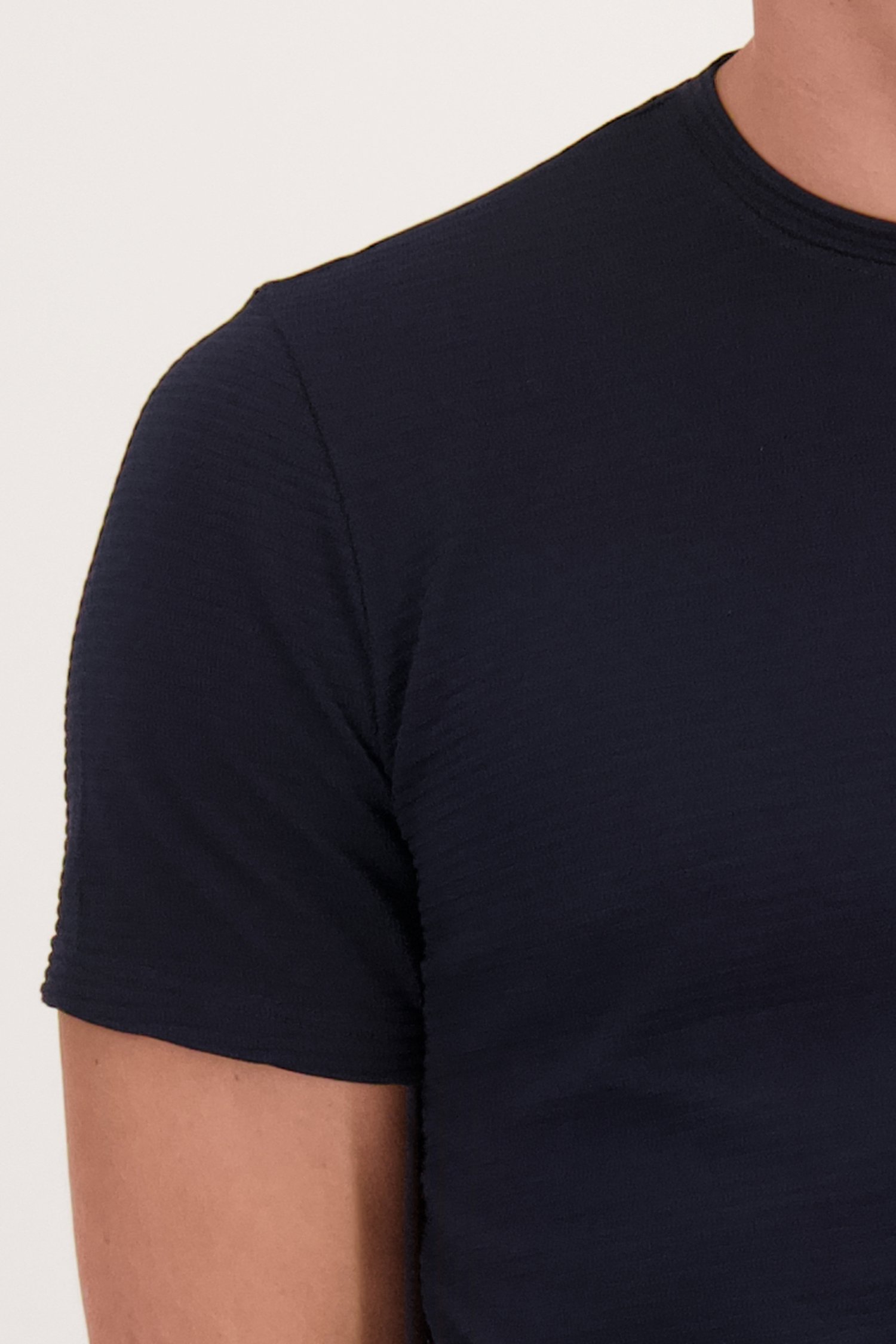 Donkerblauw T-shirt met geribbelde textuur van Casual Five voor Heren
