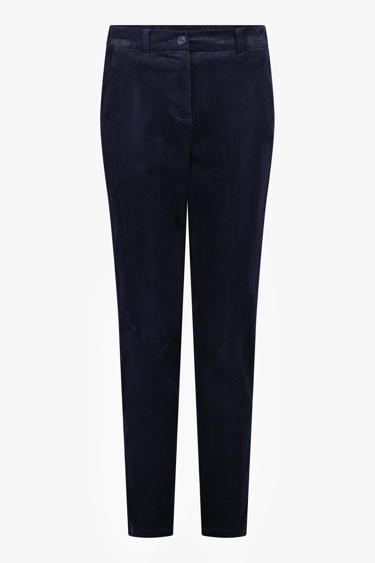 Donkerblauwe broek in ribluweel - slim fit van Signature voor Dames