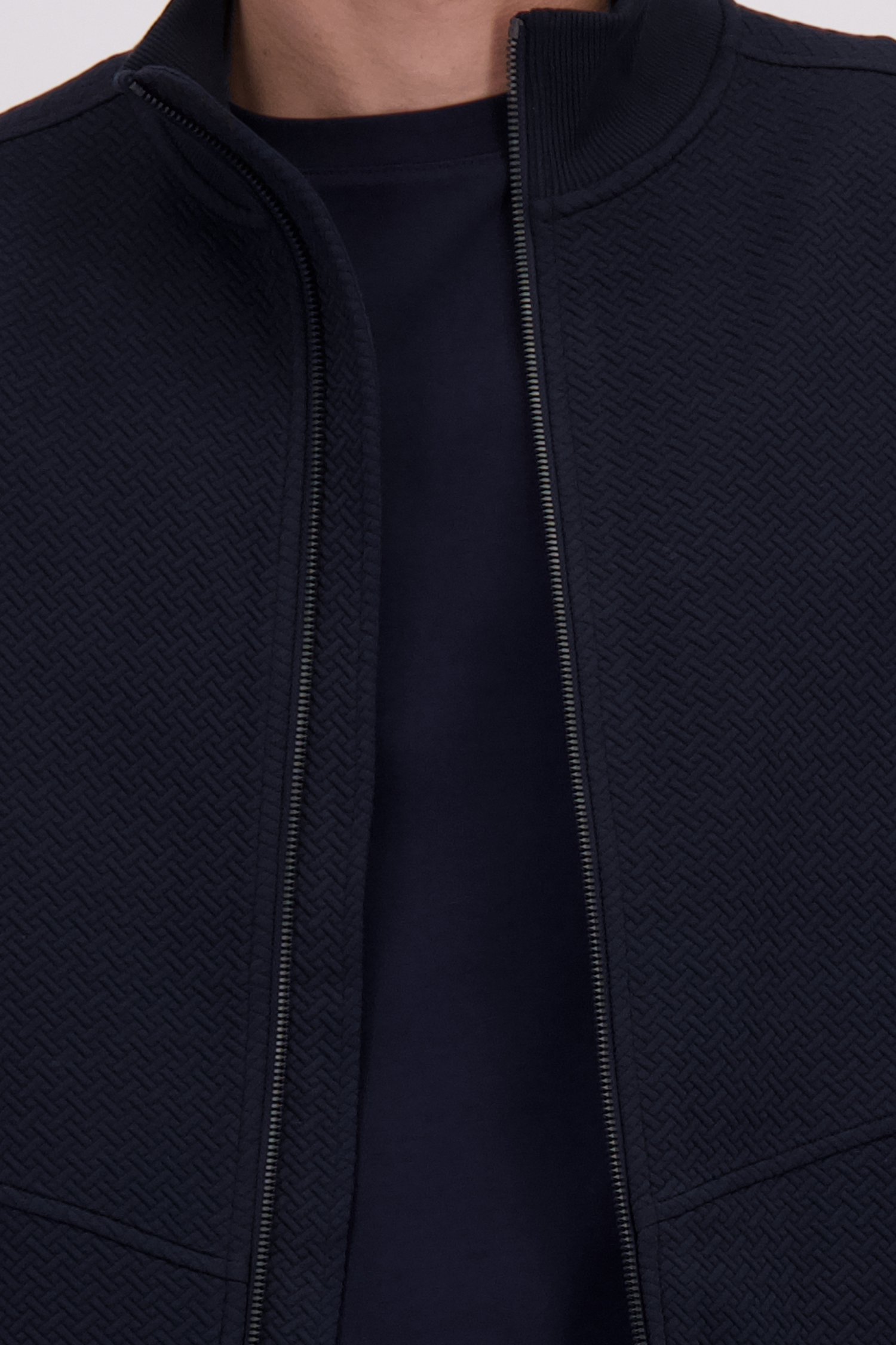 Detail van Donkerblauwe cardigan met rits door Ravøtt voor Heren