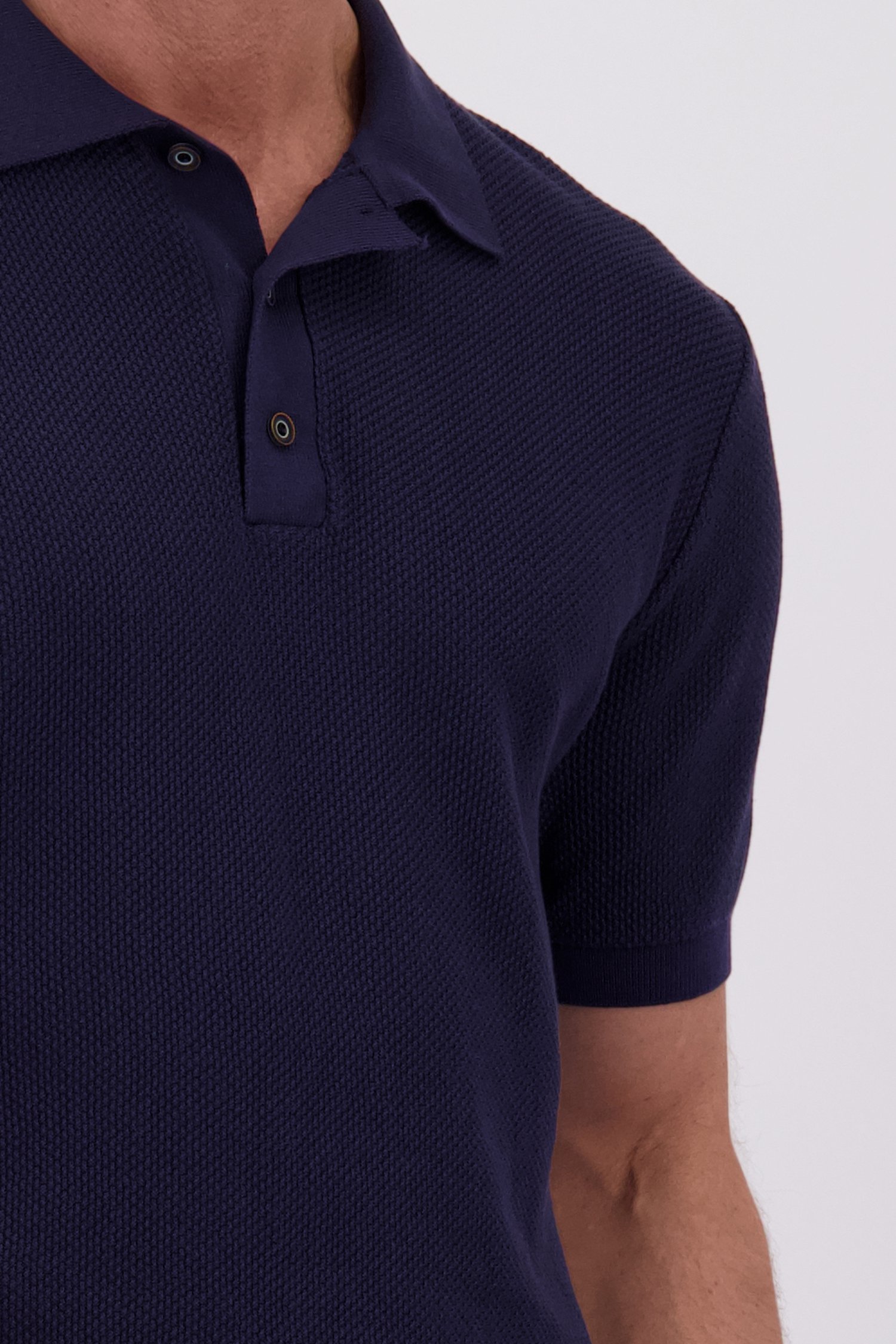 Detail van Donkerblauwe gebreide polo door Dansaert Blue voor Heren