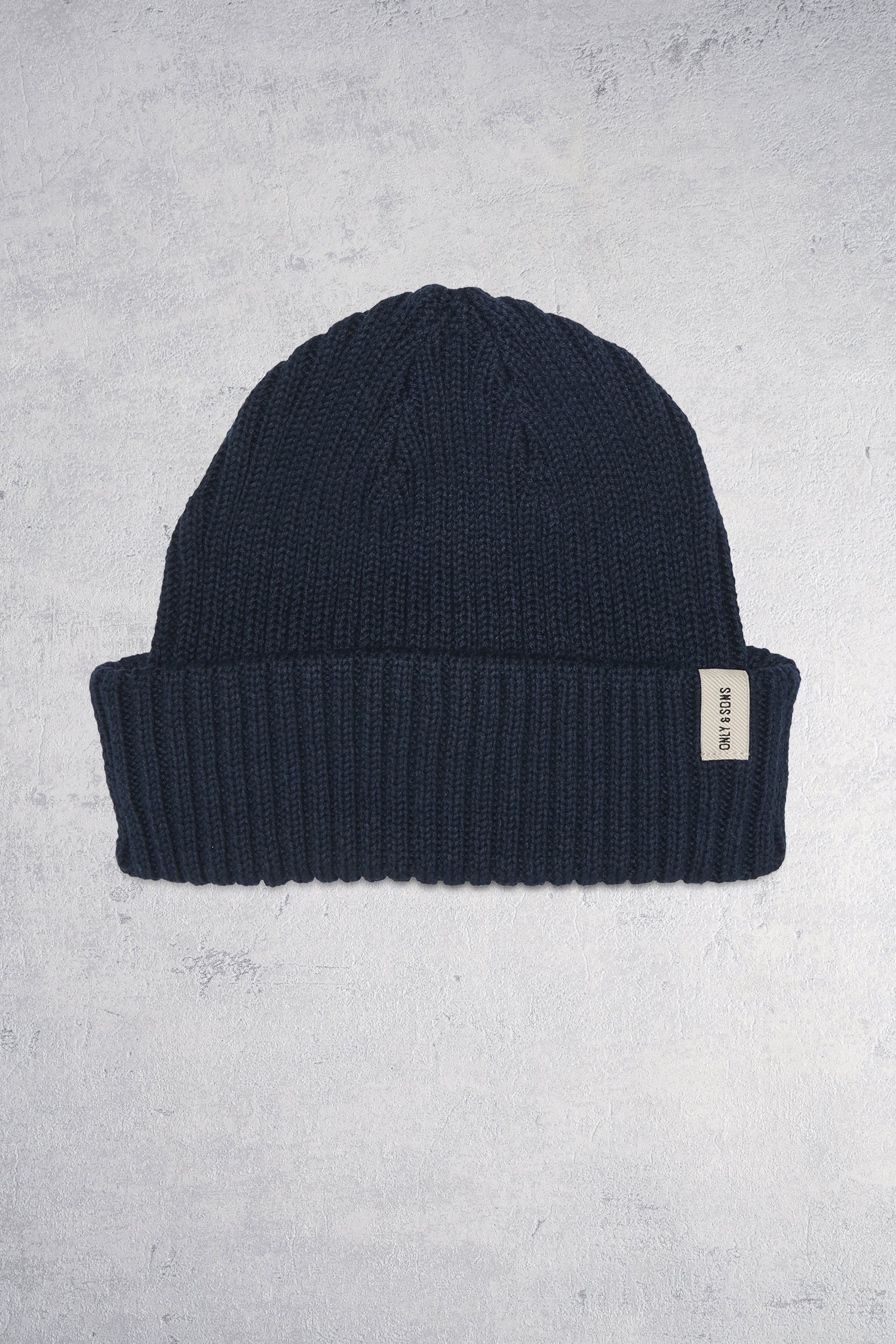 Voorkant van Donkerblauwe geribde muts door Only & Sons voor Heren