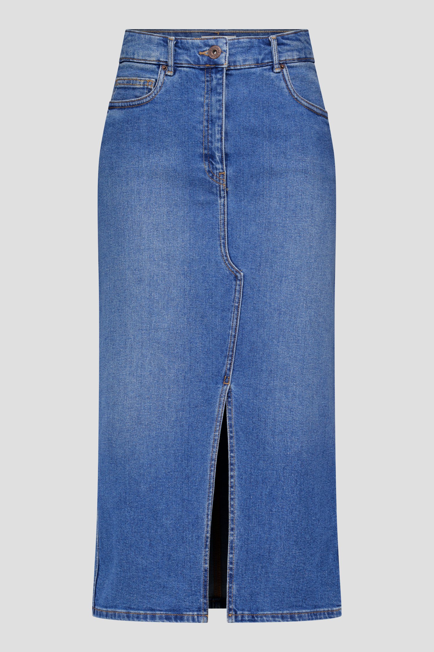Donkerblauwe halflange jeansrok met split van Liberty Island Denim voor Dames