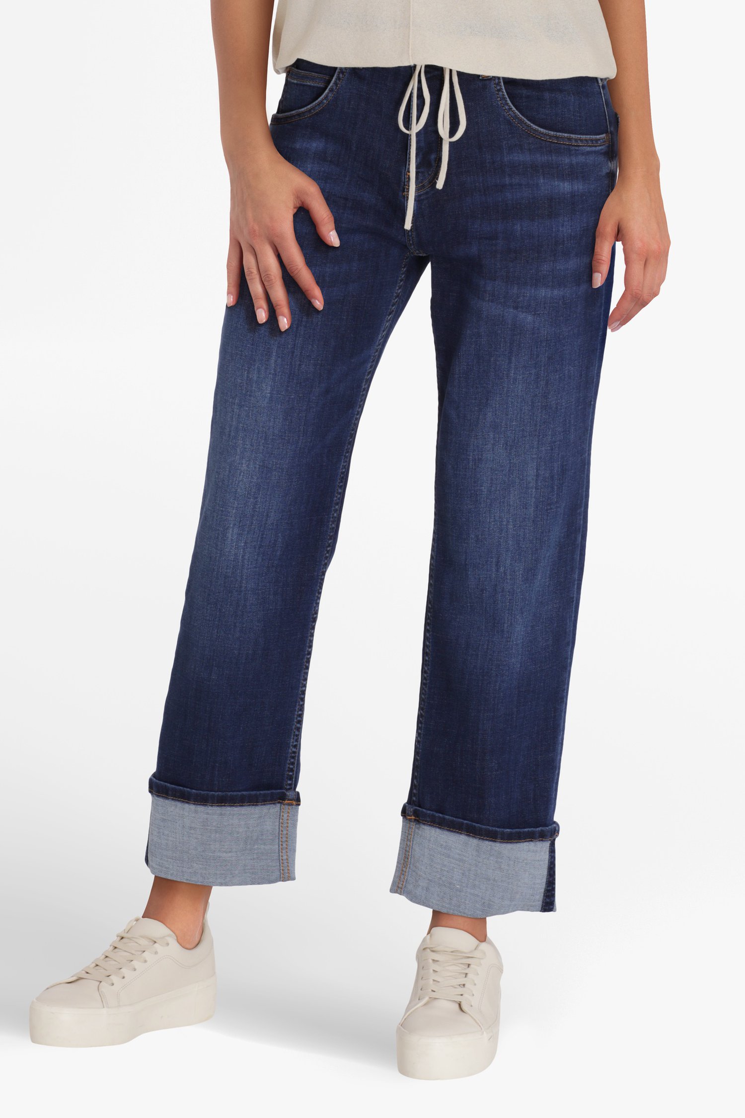 Donkerblauwe jeans met omslag - straight fit van Opus voor Dames