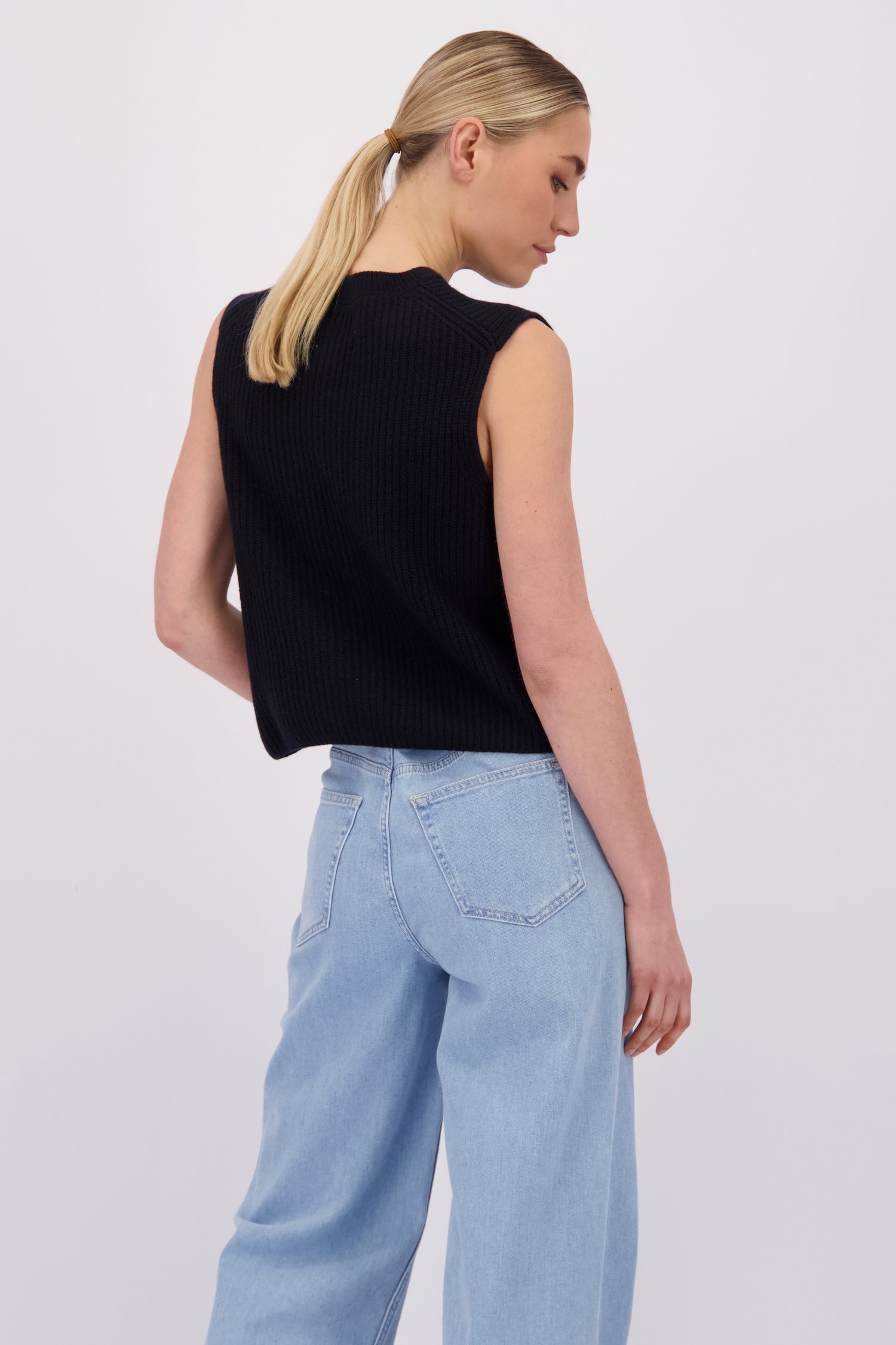 Achterkant van Donkerblauwe mouwloze cardigan door Marc O'Polo voor Dames