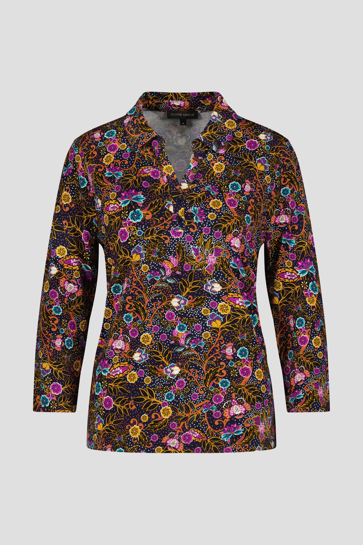 Donkerblauwe polo met kleurrijke print van Claude Arielle voor Dames