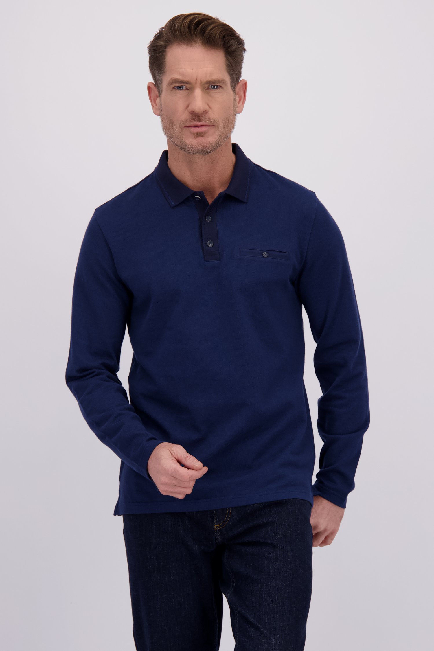 Voorkant van Donkerblauwe polo met lange mouwen door Dansaert Blue voor Heren