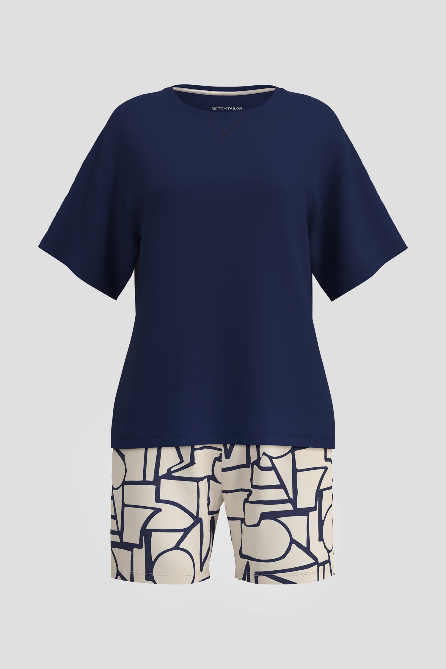 Productfoto 1 van Donkerblauwe pyjamaset met T-shirt en short door Tom Tailor voor Dames