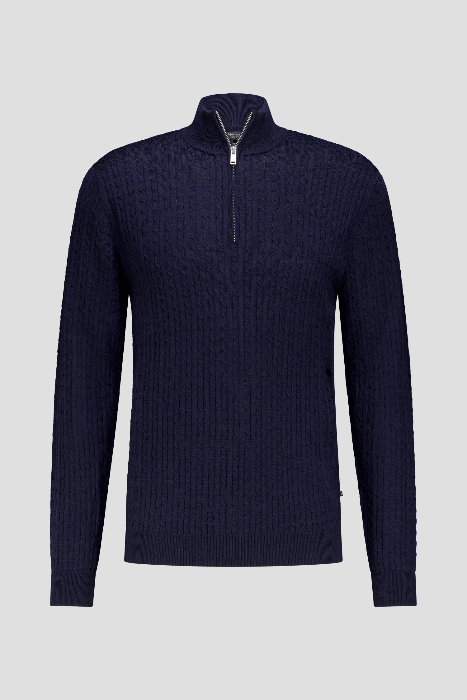 Donkerblauwe wollen trui met rits van Matinique 7629048