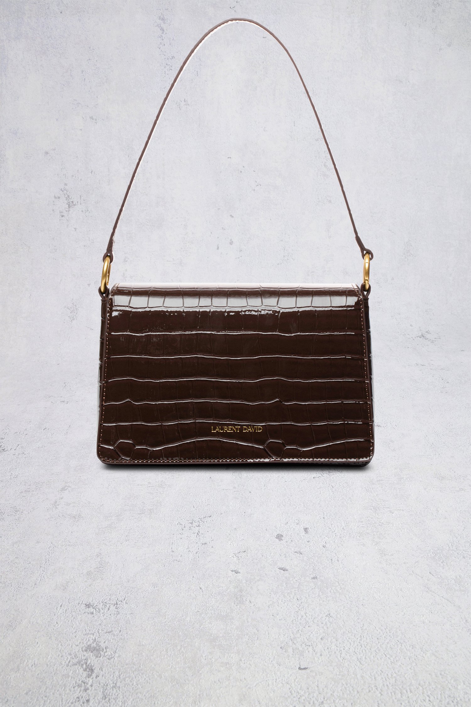 Achterkant van Donkerbruine handtas met krokodillenstructuur door Laurent David voor Dames